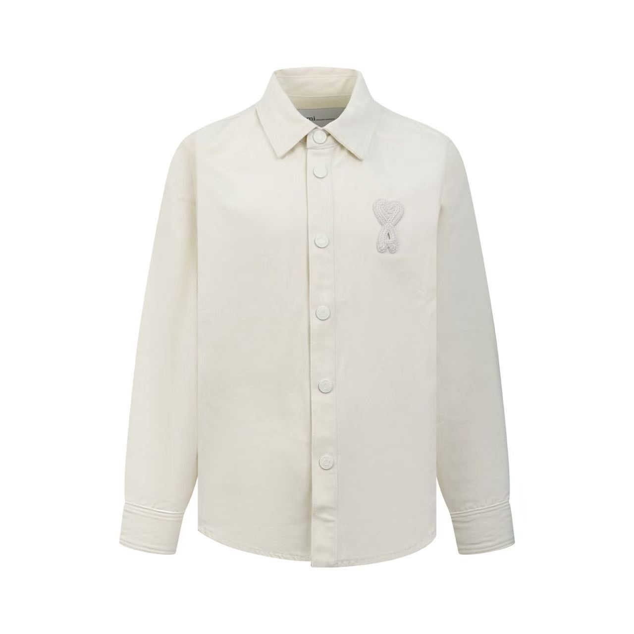 AMI Paris Logo-appliqué Denim Overshirt Off White - DesignerGu