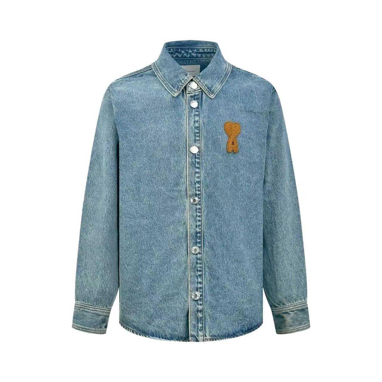 AMI Paris Blue Cotton Knitted Ami De Coeur Overshirt - DesignerGu