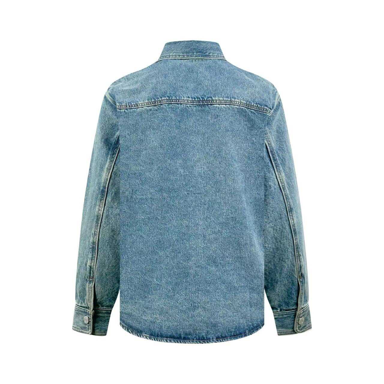 AMI Paris Blue Cotton Knitted Ami De Coeur Overshirt - DesignerGu