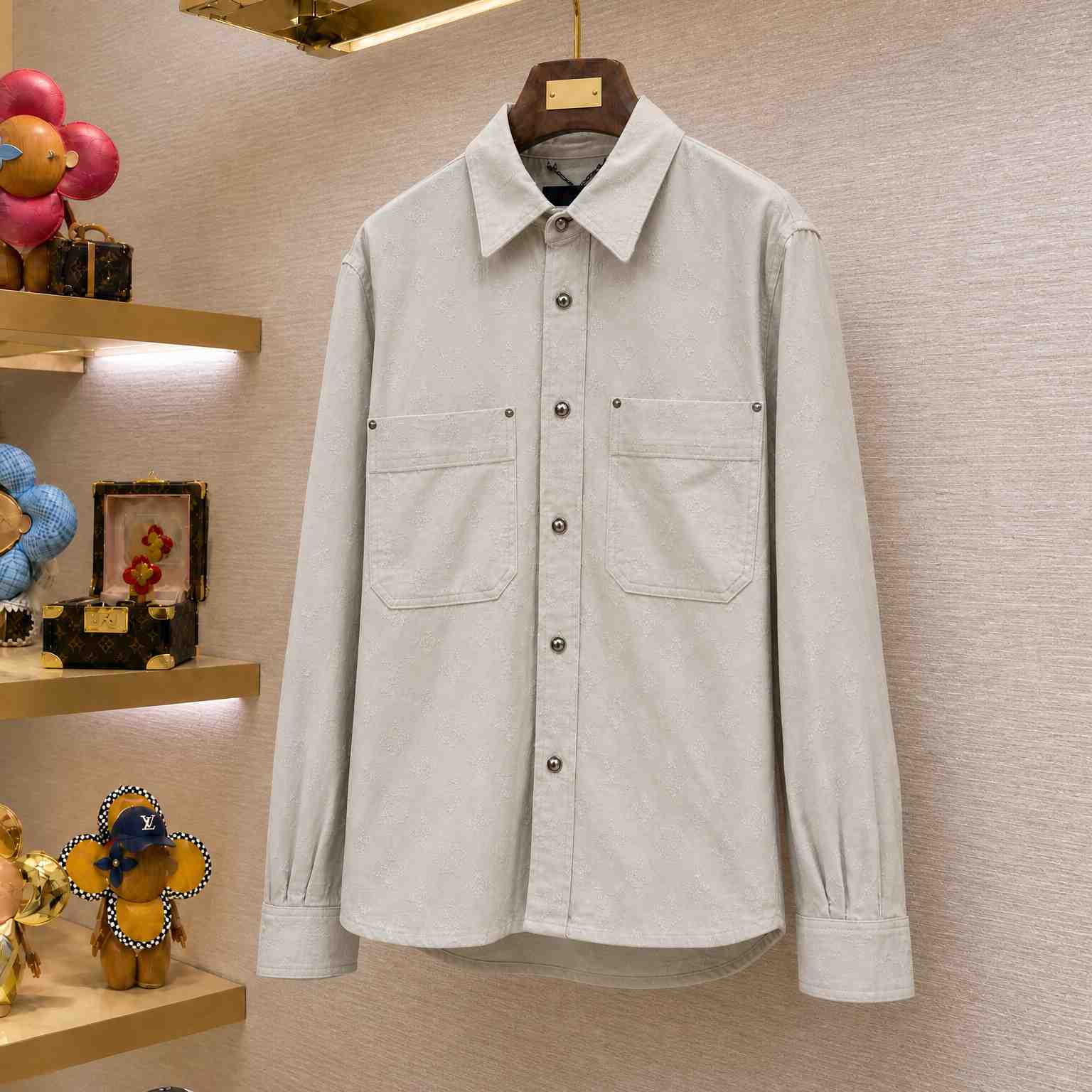 Louis Vuitton Monogram Needle-Punched Denim Overshirt 1AKOHM - DesignerGu