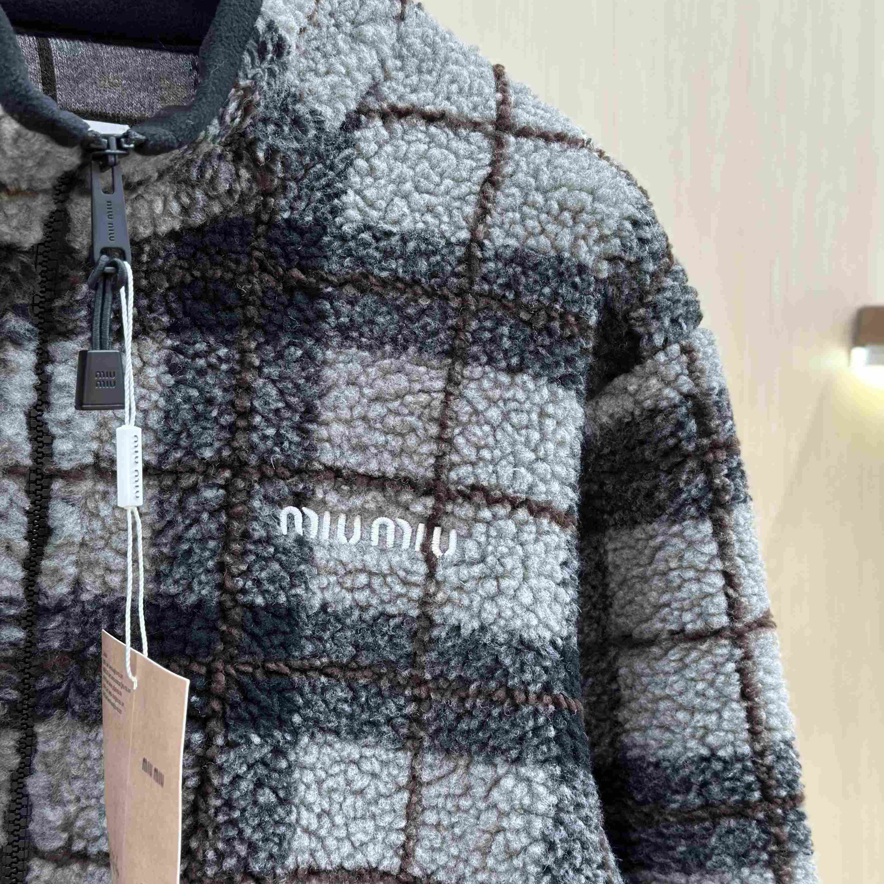 Miu Miu Checked Fleece Jacket - DesignerGu