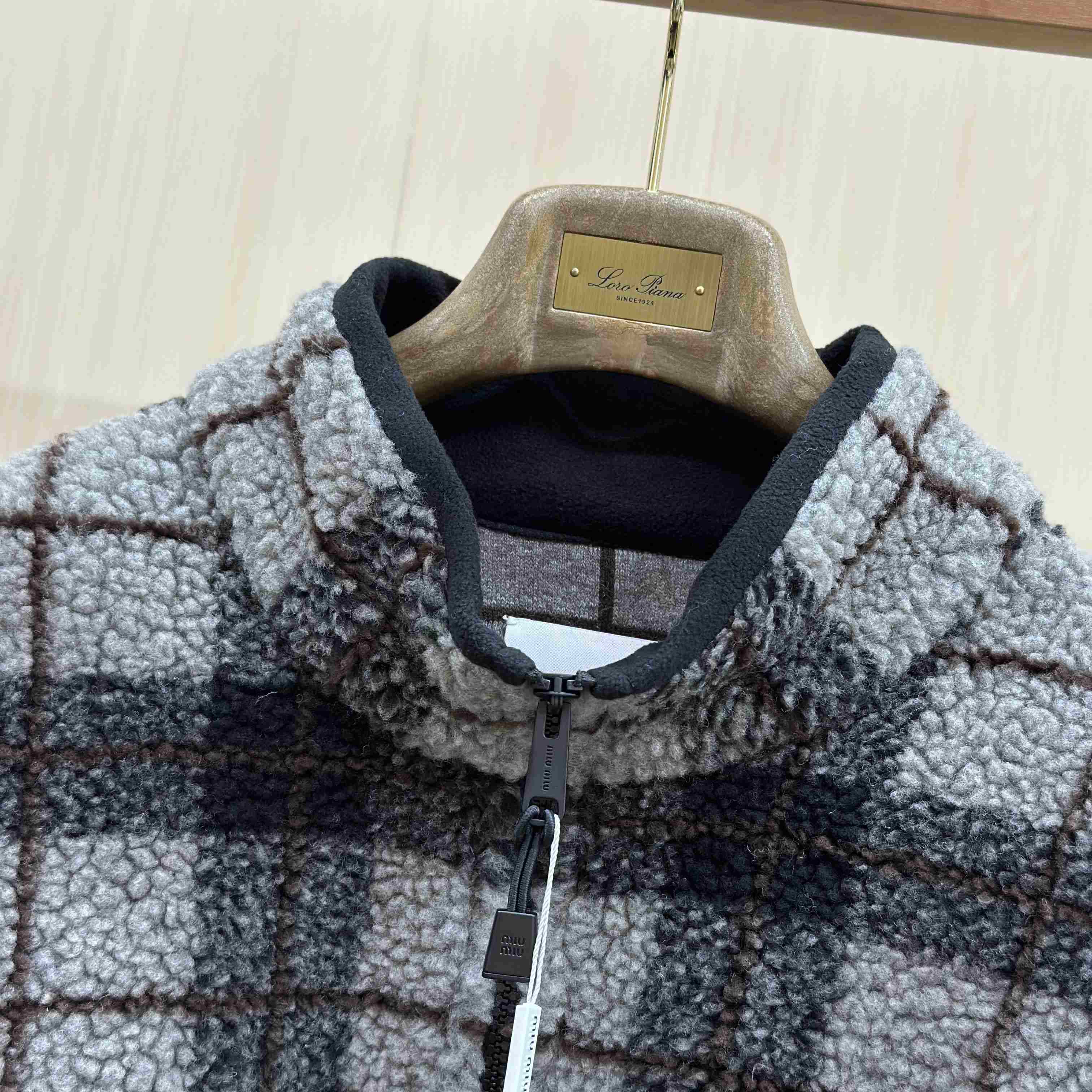 Miu Miu Checked Fleece Jacket - DesignerGu