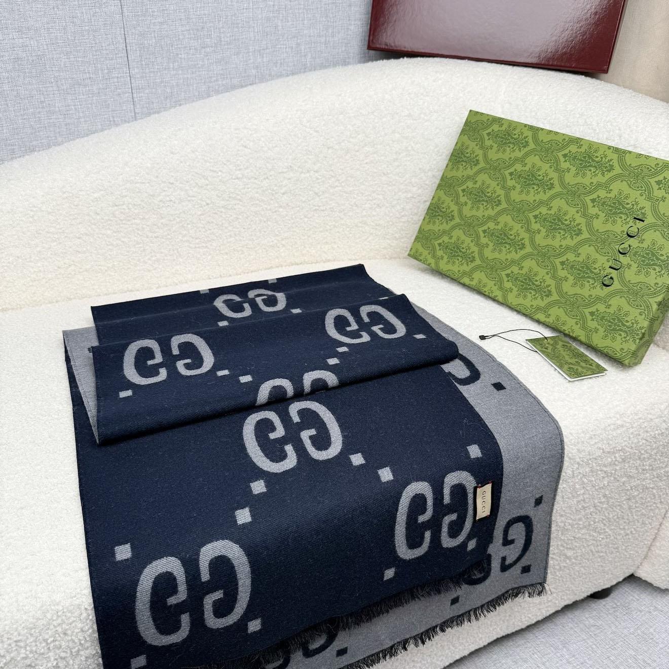 Gucci GG Jacquard Wool Silk Scarf - DesignerGu