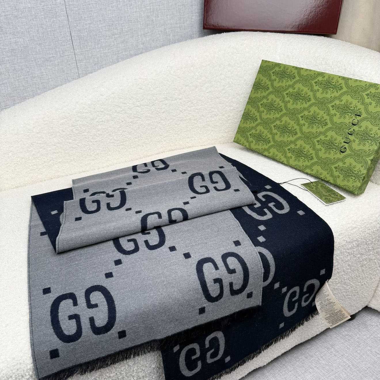 Gucci GG Jacquard Wool Silk Scarf - DesignerGu