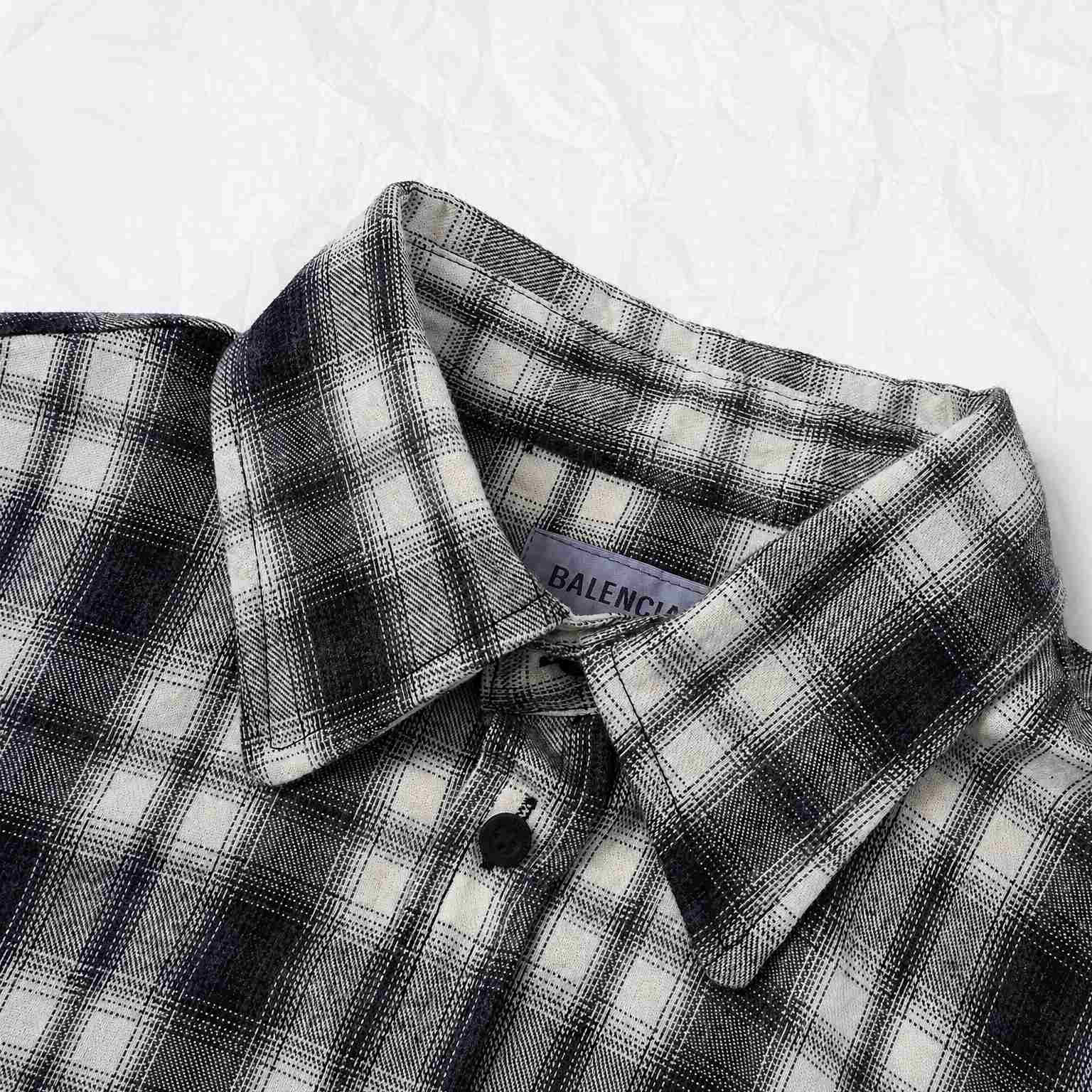 Balenciaga Regular Fit Check Flannel Shirt in White/Black - DesignerGu