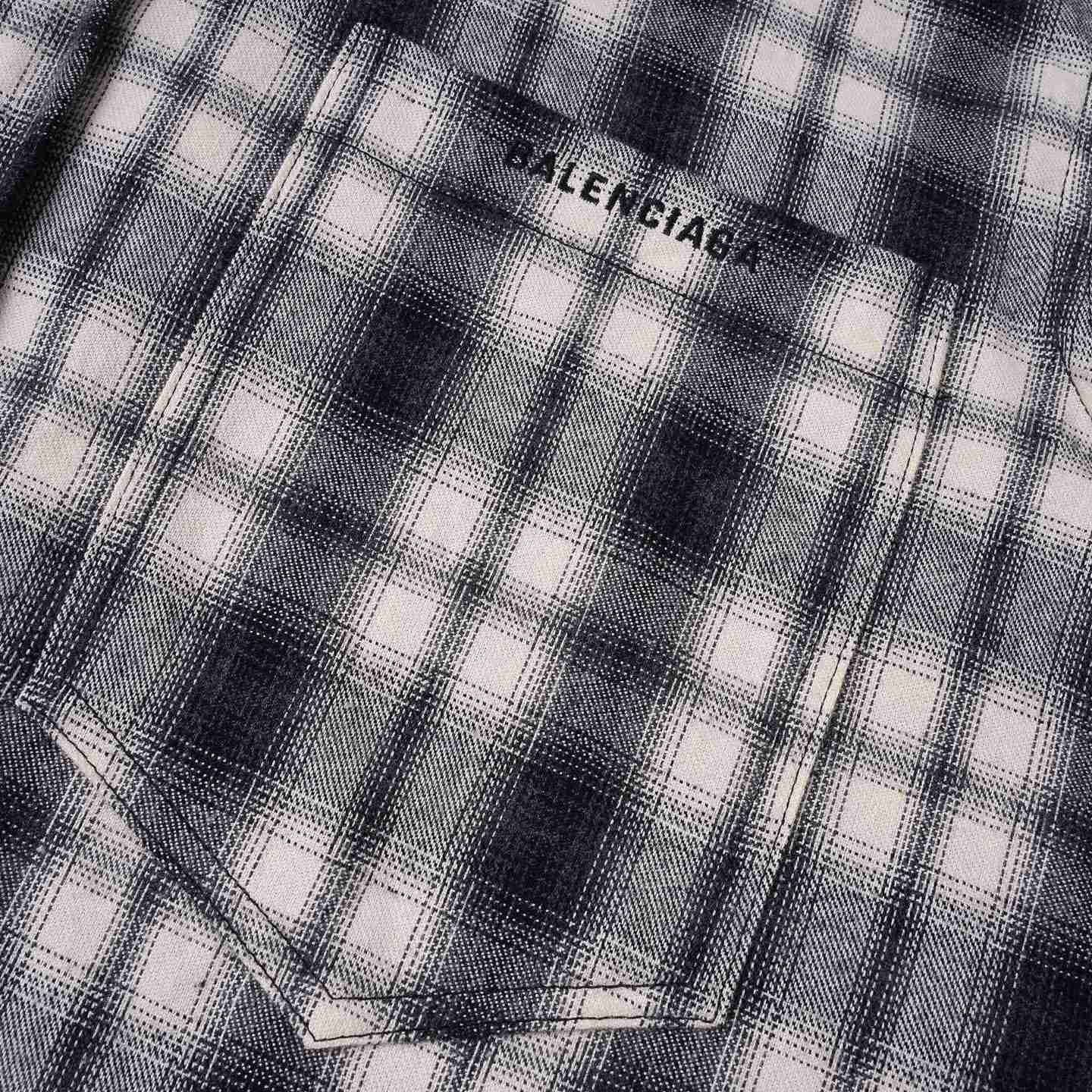 Balenciaga Regular Fit Check Flannel Shirt in White/Black - DesignerGu