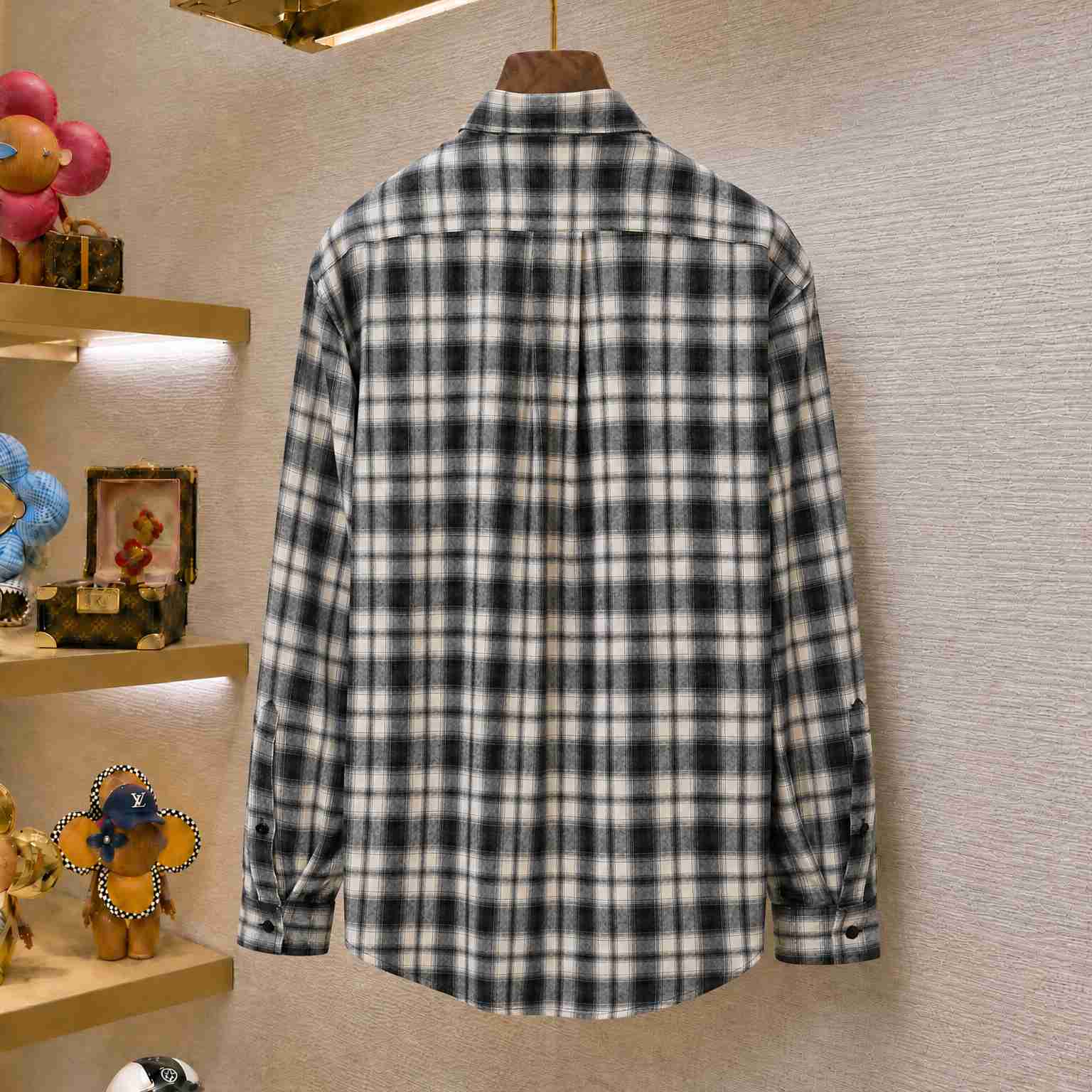 Balenciaga Regular Fit Check Flannel Shirt in White/Black - DesignerGu