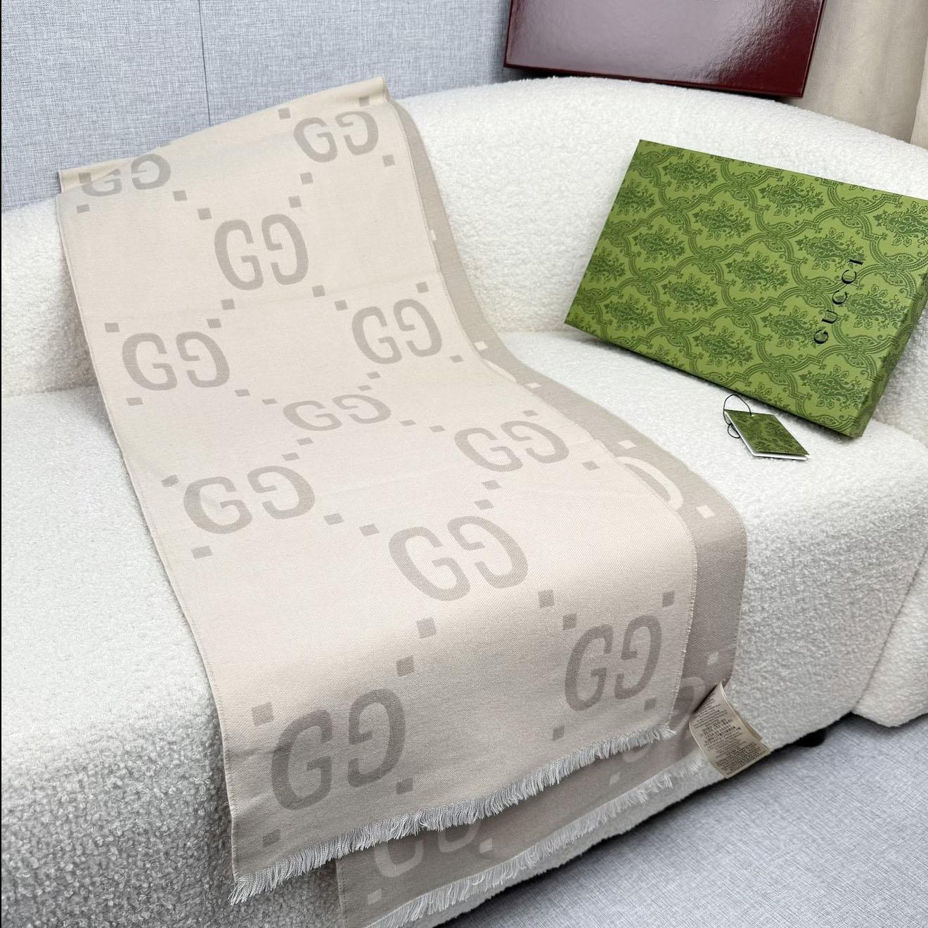 Gucci GG Jacquard Wool Silk Scarf - DesignerGu