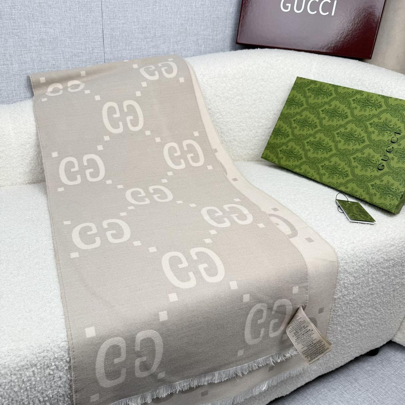Gucci GG Jacquard Wool Silk Scarf - DesignerGu