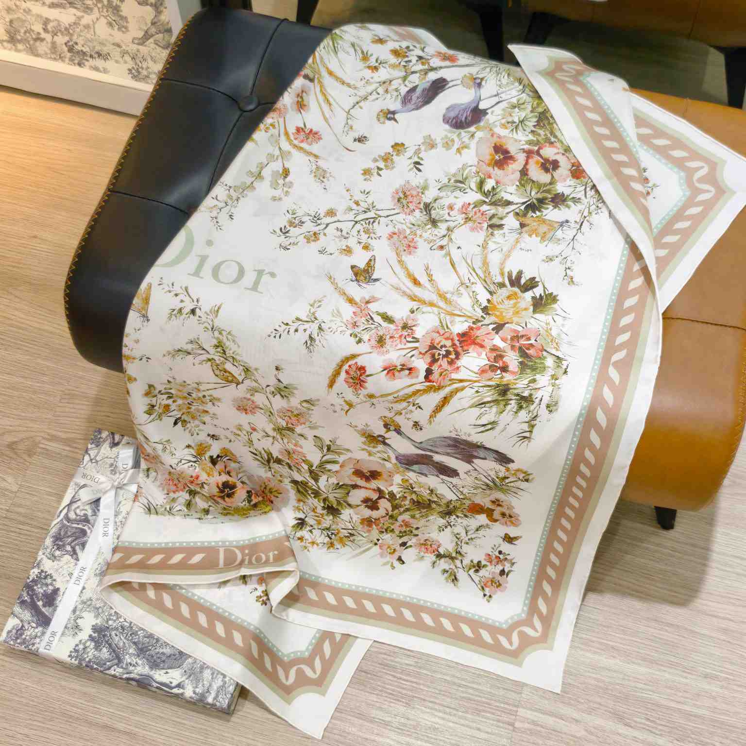 Dior Dioriviera Toile de Jouy Floral Garden 90 Square Scarf - DesignerGu