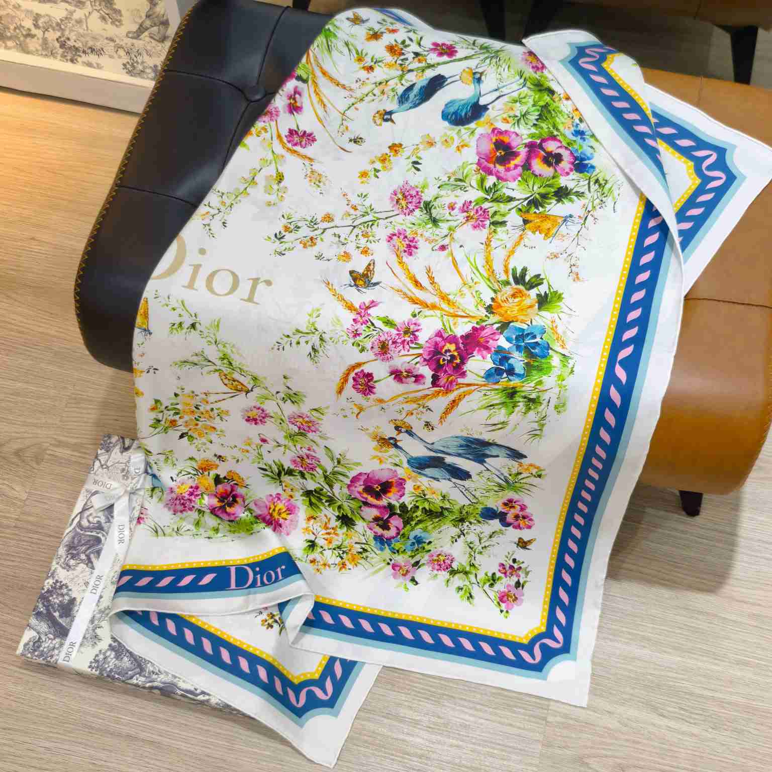 Dior Dioriviera Toile de Jouy Floral Garden 90 Square Scarf - DesignerGu