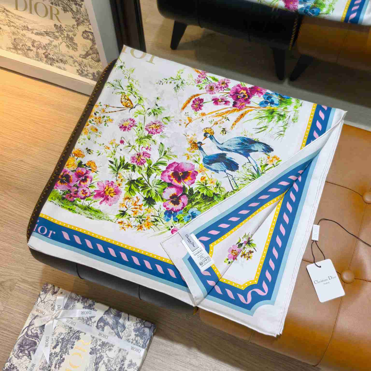 Dior Dioriviera Toile de Jouy Floral Garden 90 Square Scarf - DesignerGu