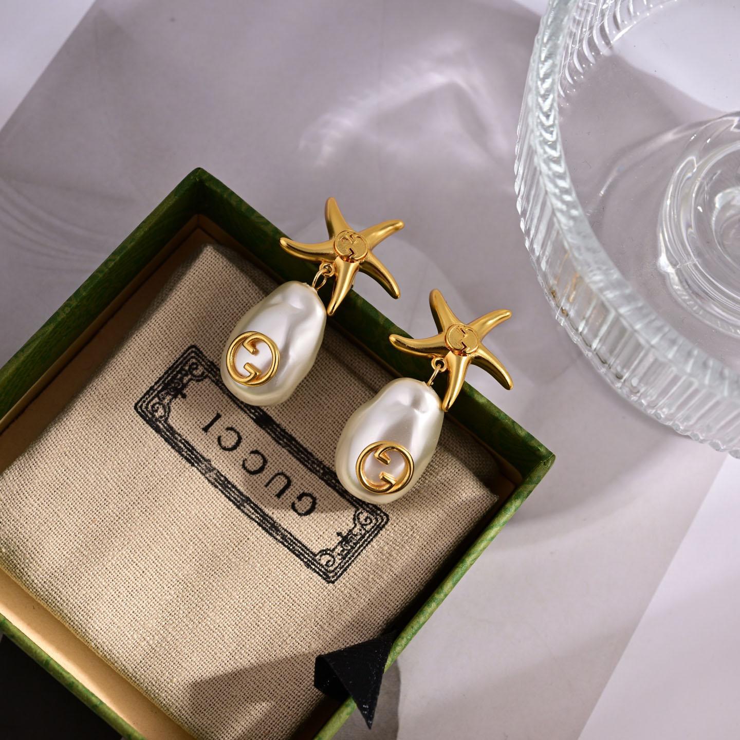 Gucci Interlocking G Faux Pearl Drop Earrings - DesignerGu