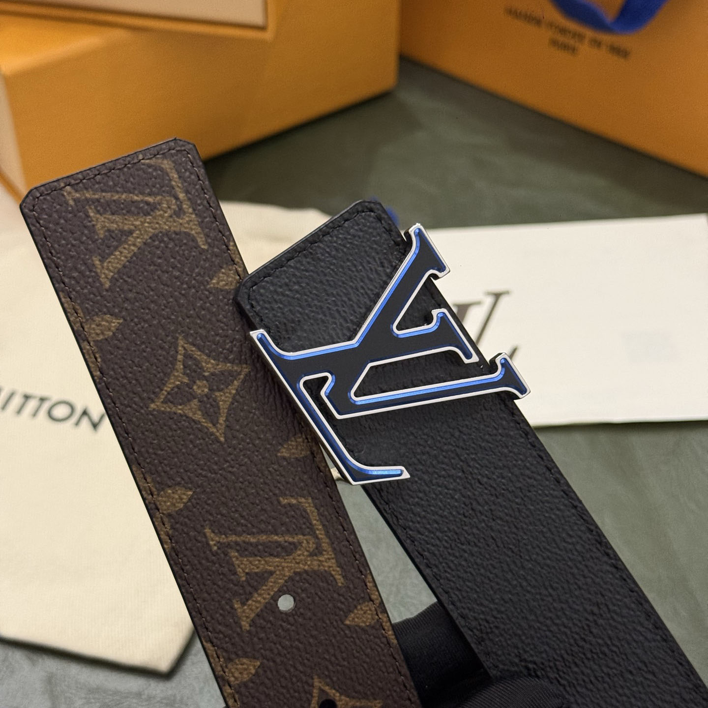 Louis Vuitton LV Initiales Monogram Midnight 40mm Reversible Belt  - DesignerGu