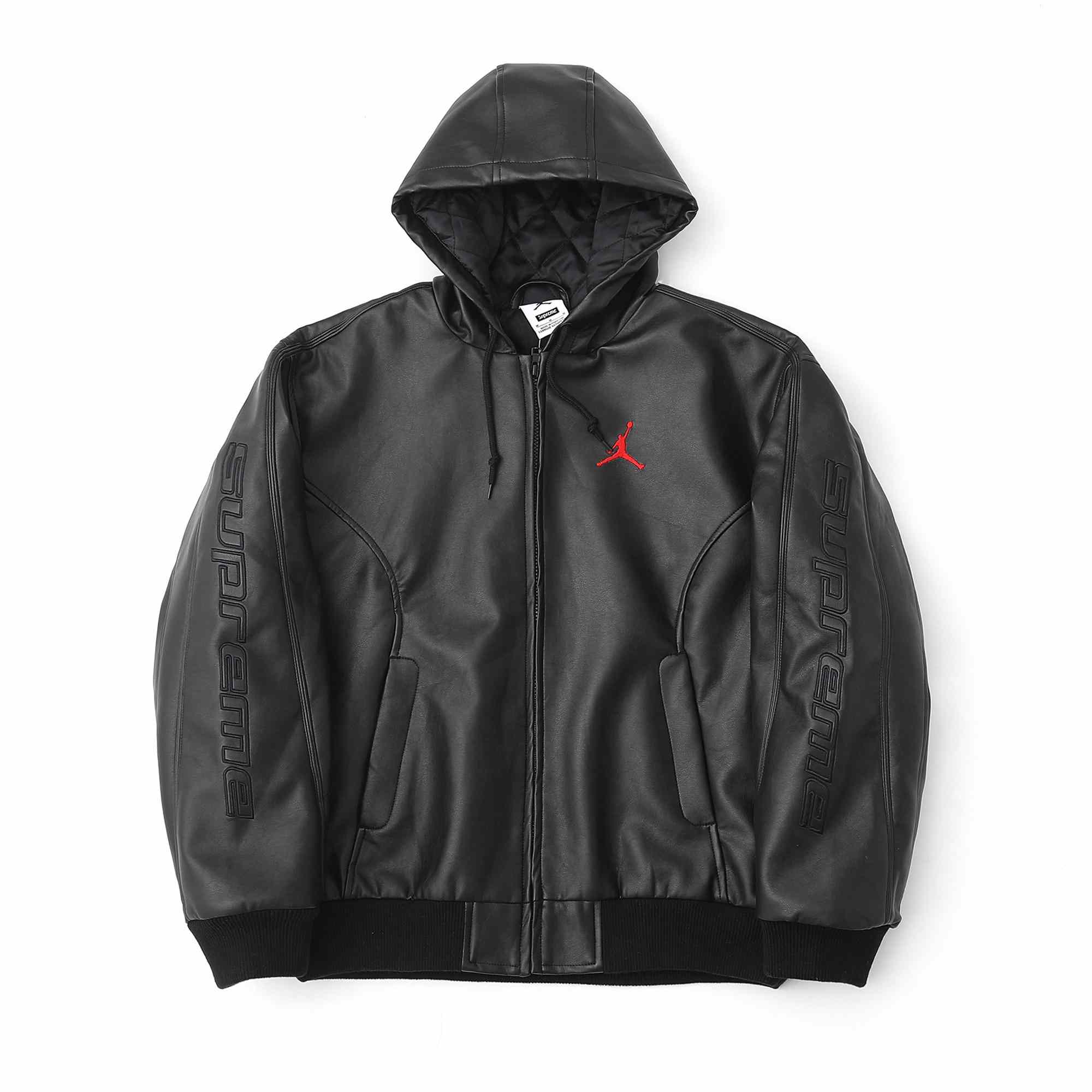Supreme x Jordan Hooded Leather Jacket 'Black' - DesignerGu
