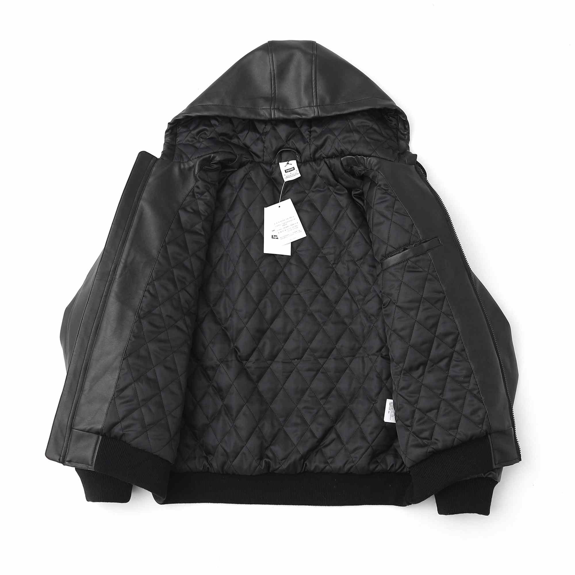 Supreme x Jordan Hooded Leather Jacket 'Black' - DesignerGu