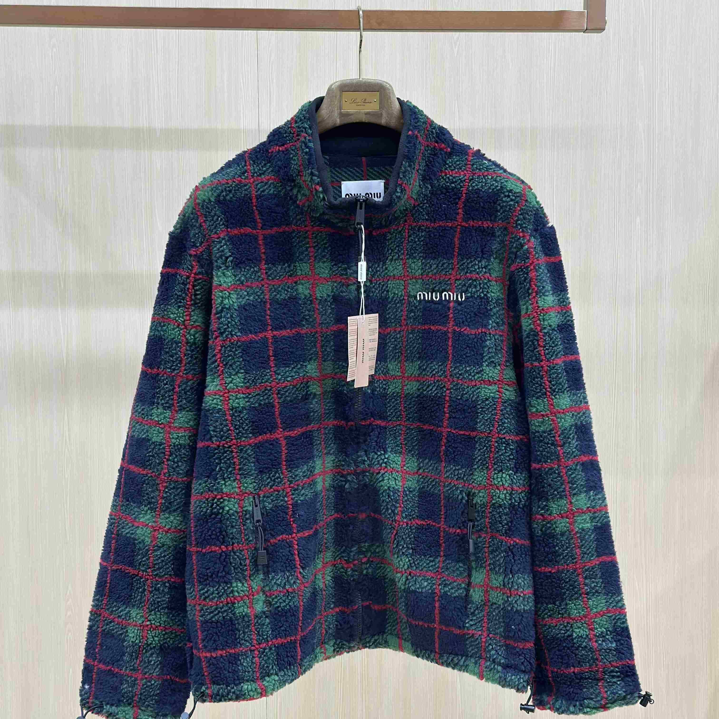 Miu Miu Checked Teddy Jacket - DesignerGu