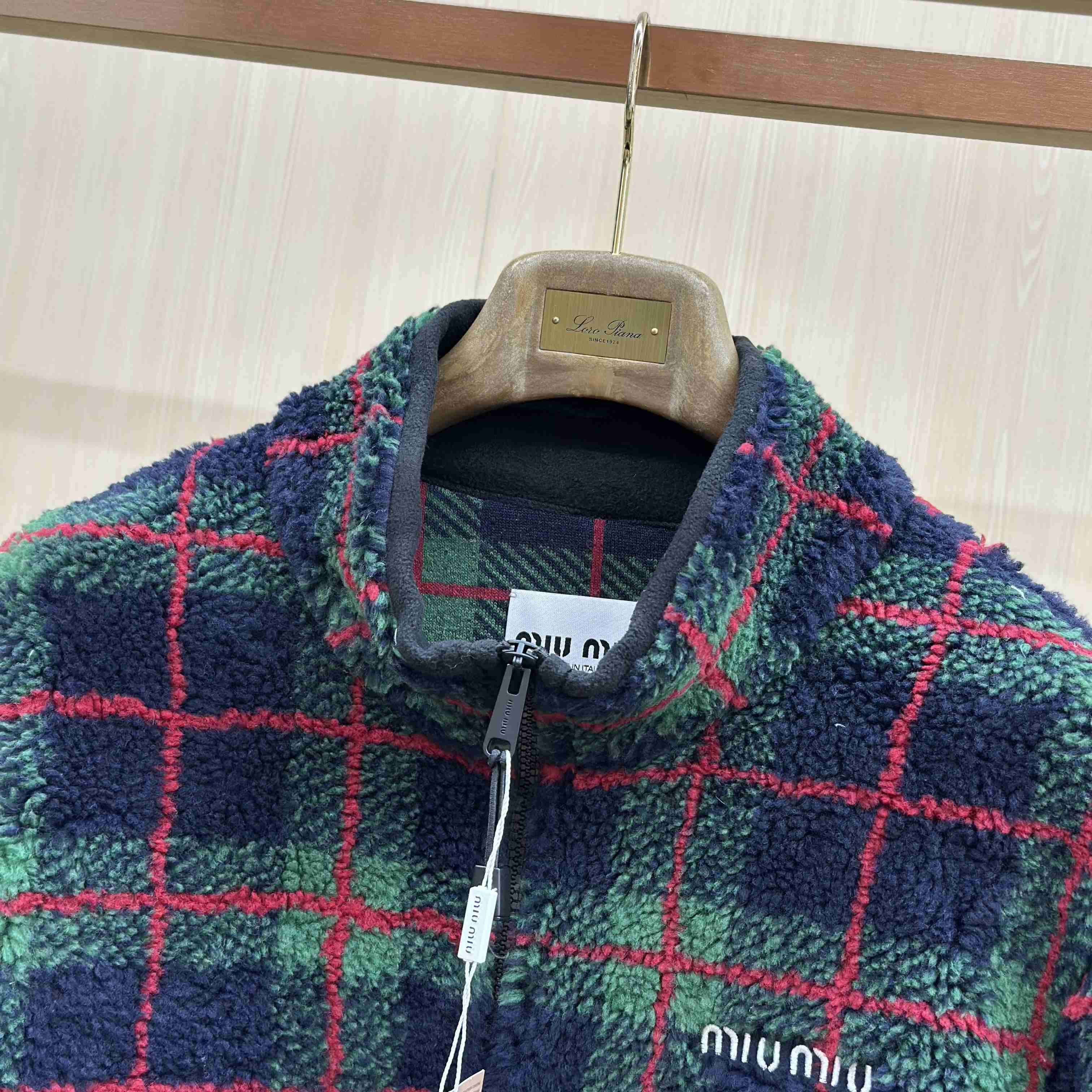 Miu Miu Checked Teddy Jacket - DesignerGu