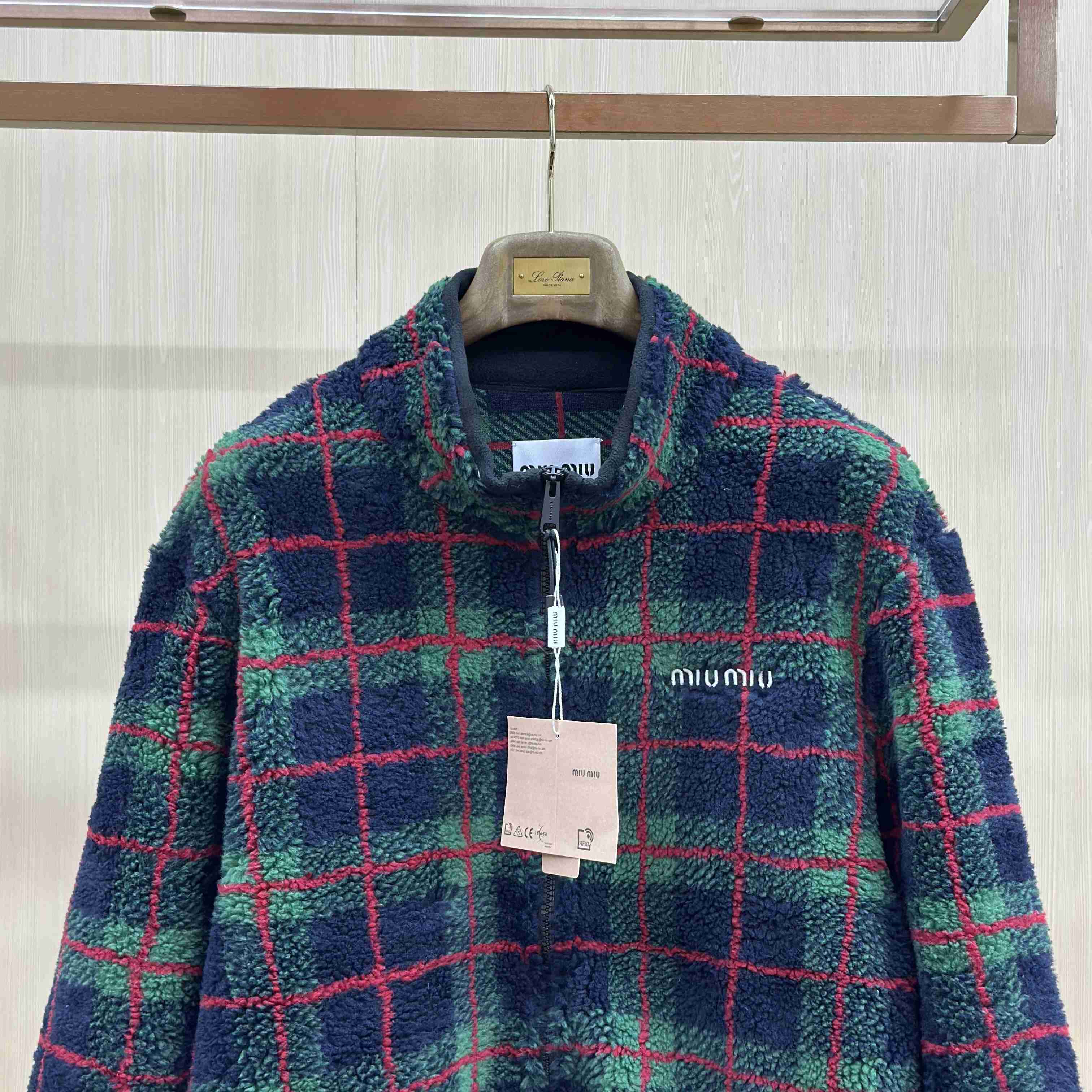 Miu Miu Checked Teddy Jacket - DesignerGu