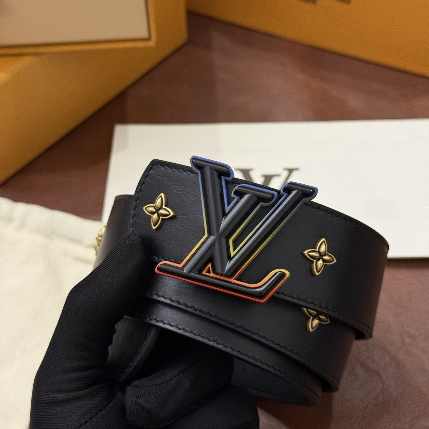Louis Vuitton LV Dimension Drift Flower Studs 40mm Reversible Belt - DesignerGu