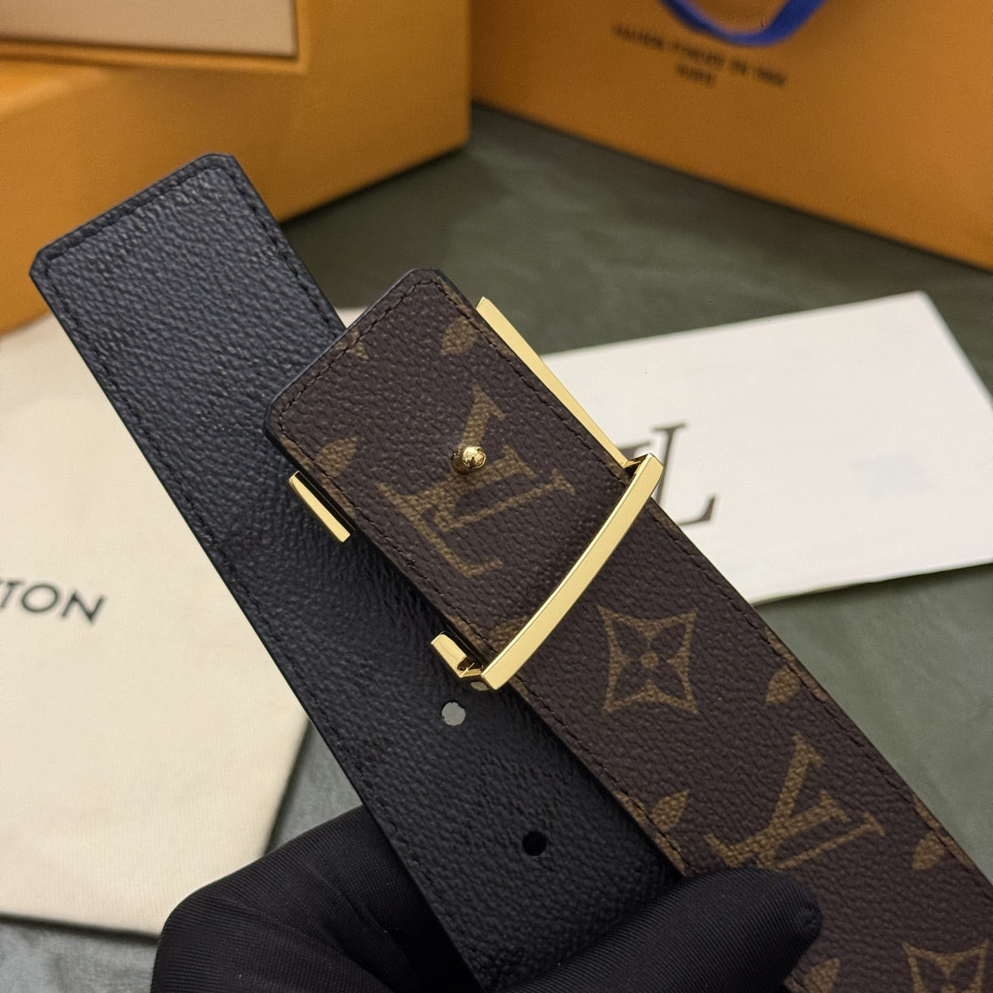 Louis Vuitton LV Initiales Monogram Midnight 40mm Reversible Belt  - DesignerGu