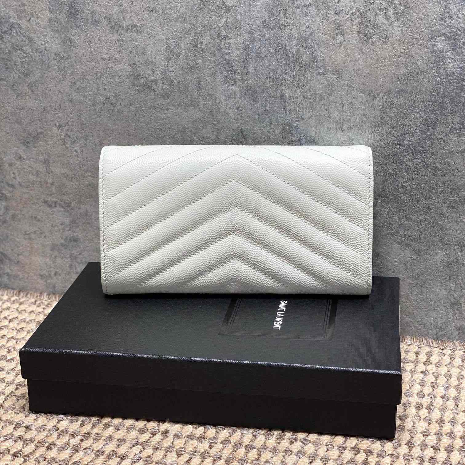 Saint Laurent Cassandre YSL Monogram Large Flap Wallet In Grained Leather - DesignerGu