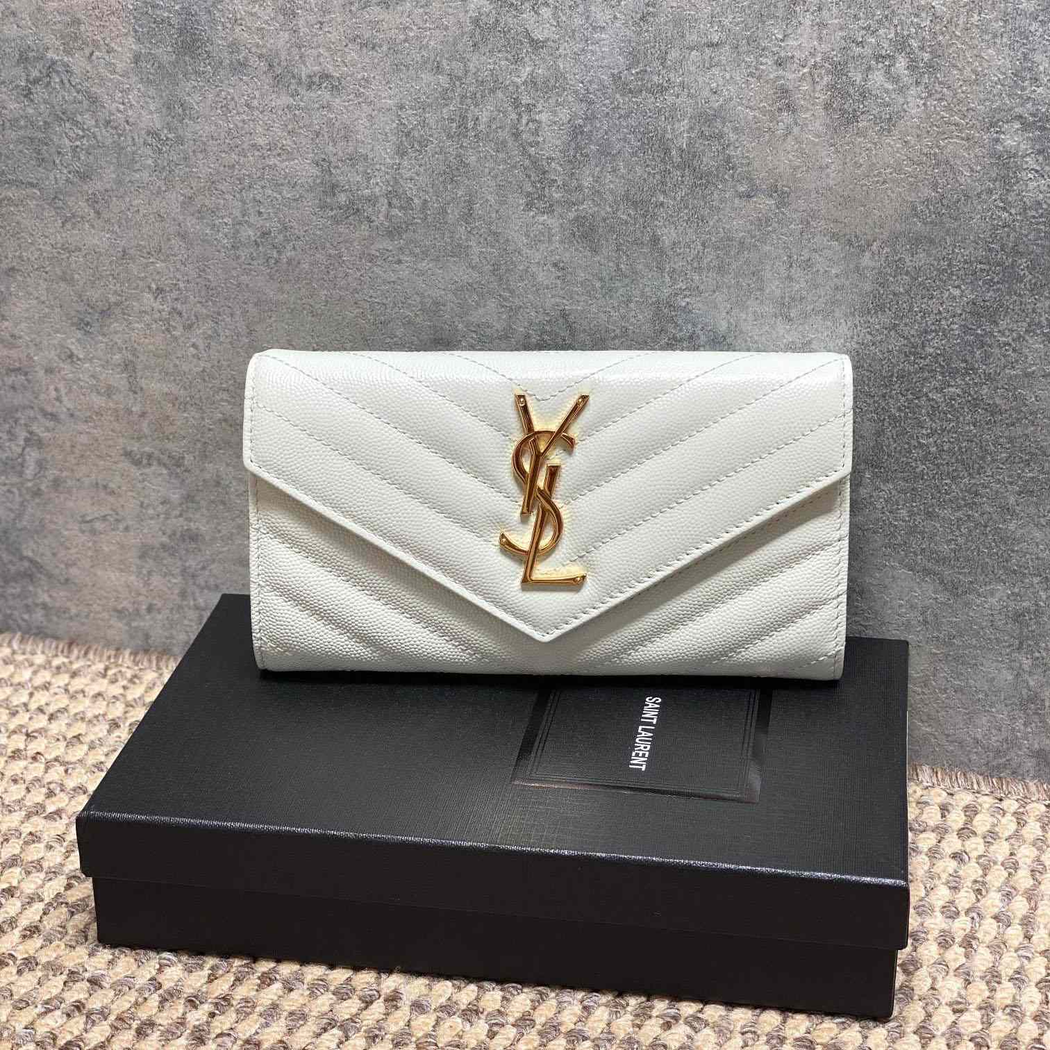 Saint Laurent Cassandre YSL Monogram Large Flap Wallet In Grained Leather - DesignerGu
