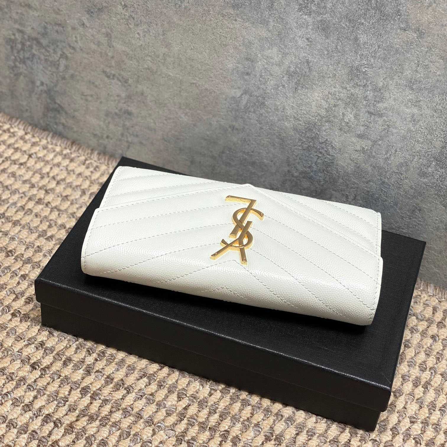 Saint Laurent Cassandre YSL Monogram Large Flap Wallet In Grained Leather - DesignerGu