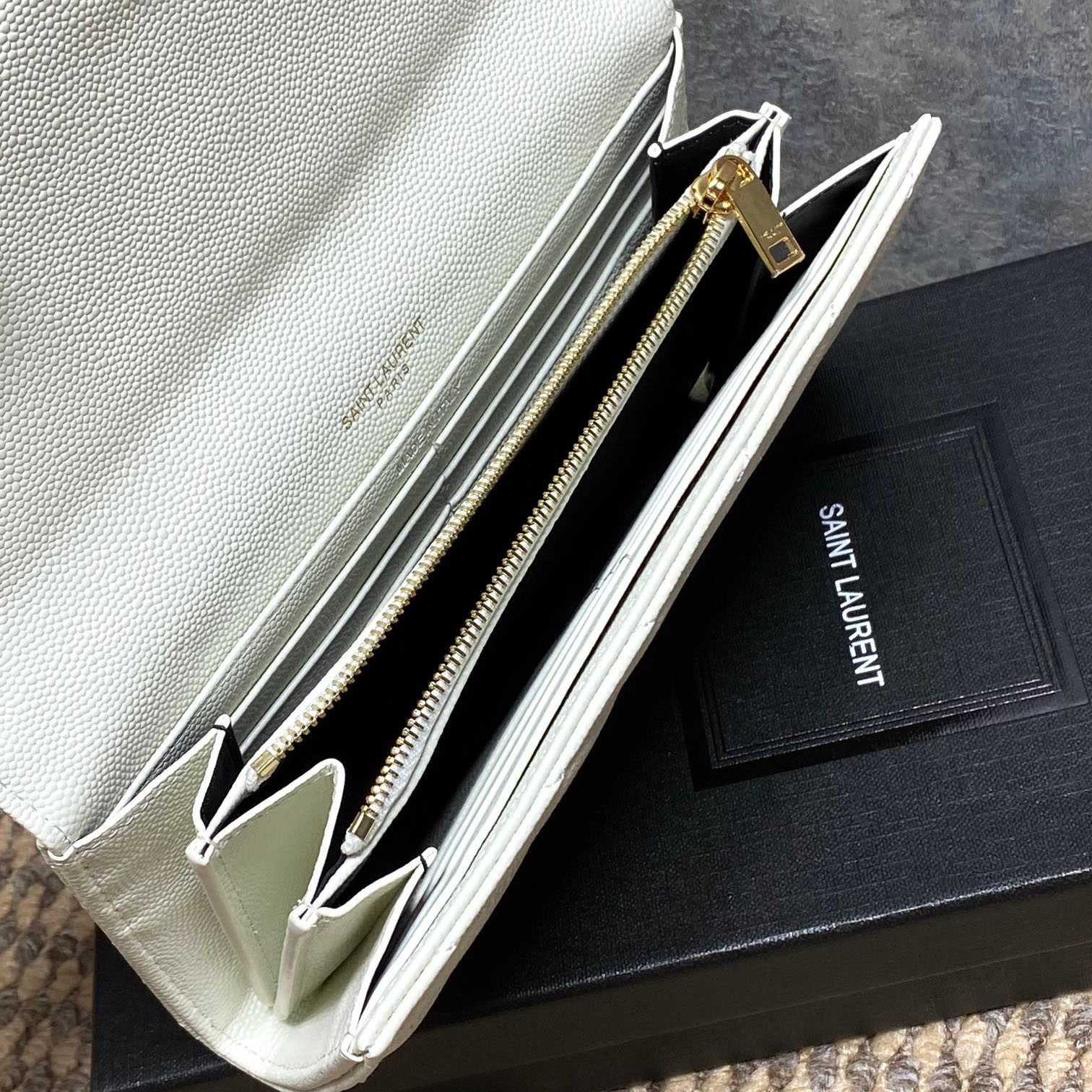 Saint Laurent Cassandre YSL Monogram Large Flap Wallet In Grained Leather - DesignerGu