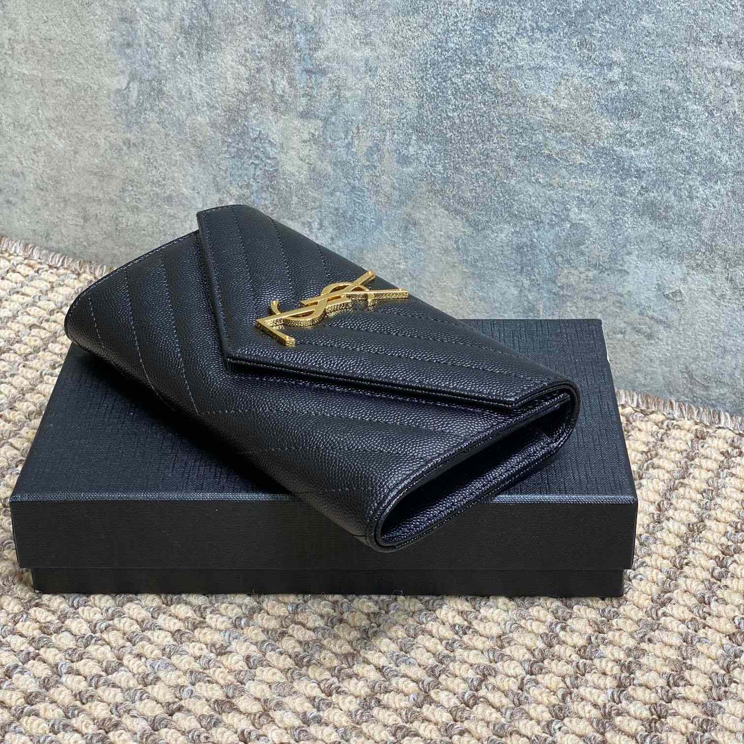 Saint Laurent Cassandre YSL Monogram Large Flap Wallet In Grained Leather - DesignerGu