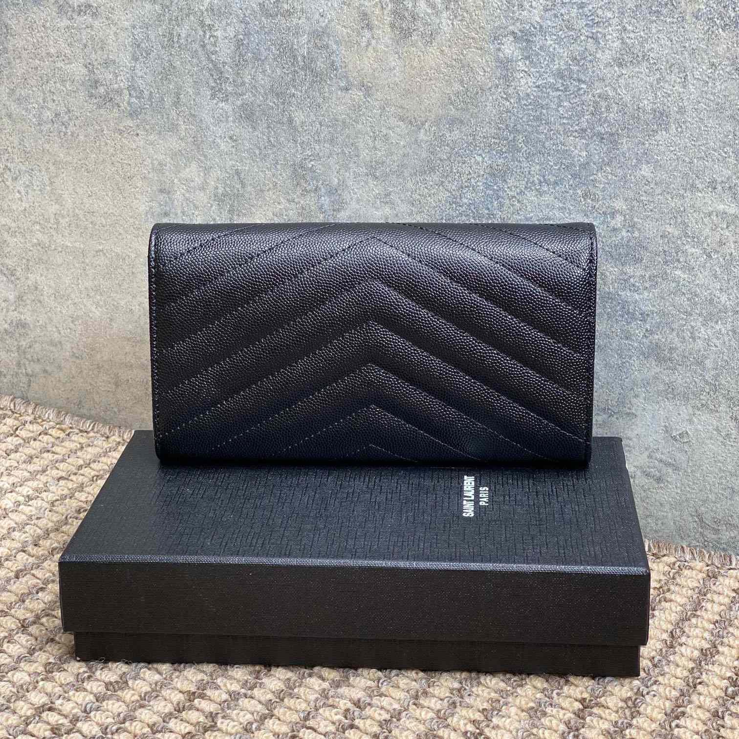 Saint Laurent Cassandre YSL Monogram Large Flap Wallet In Grained Leather - DesignerGu