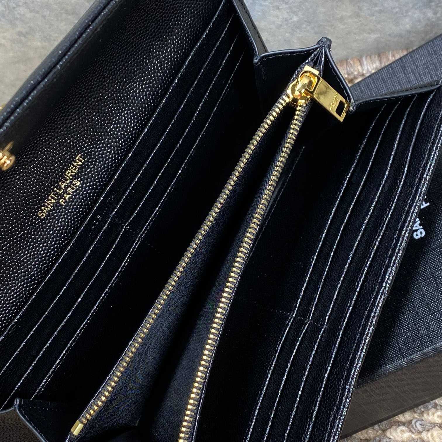 Saint Laurent Cassandre YSL Monogram Large Flap Wallet In Grained Leather - DesignerGu
