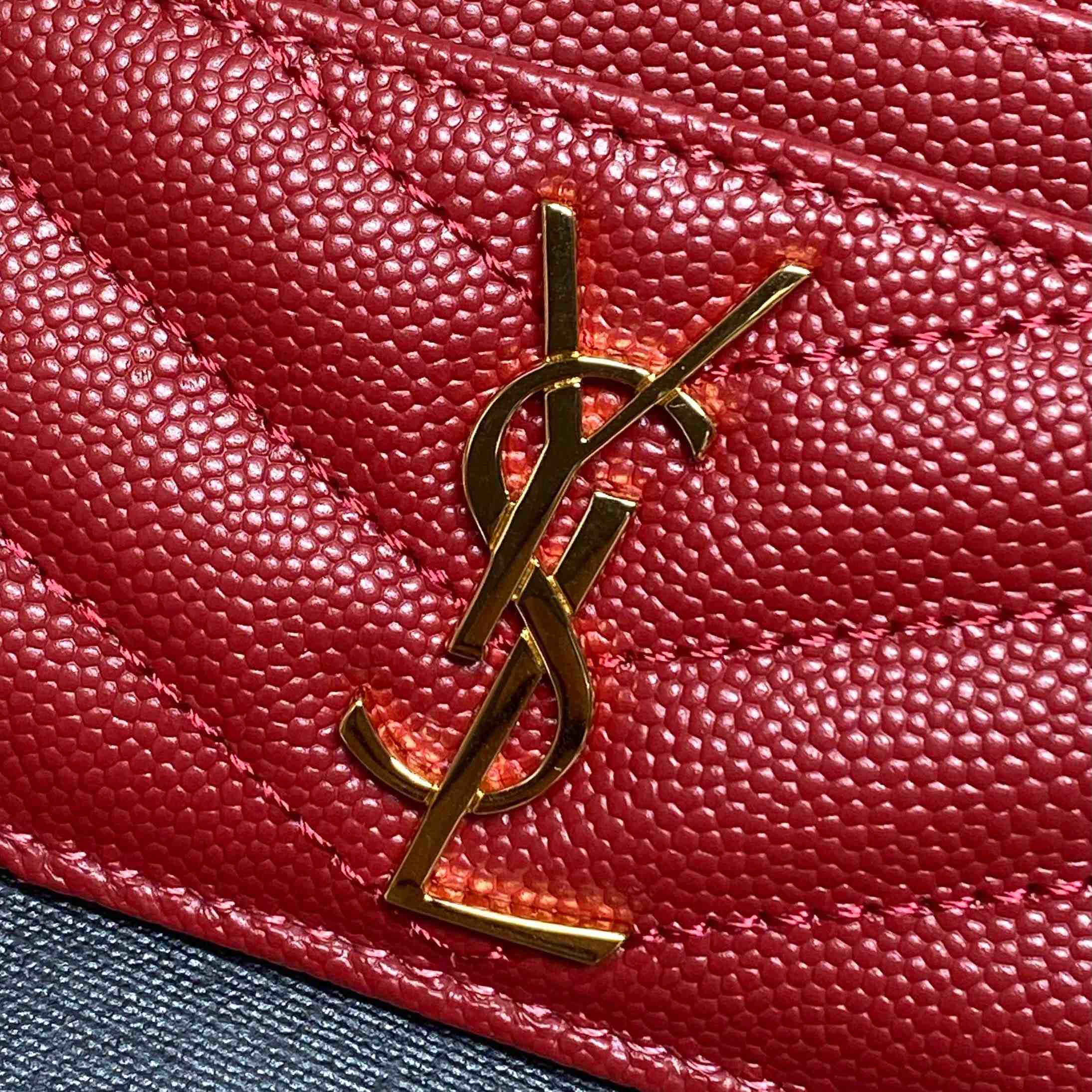 Saint Laurent Cassandre Matelasse Card Case In Grain Dde Poudre Leather - DesignerGu