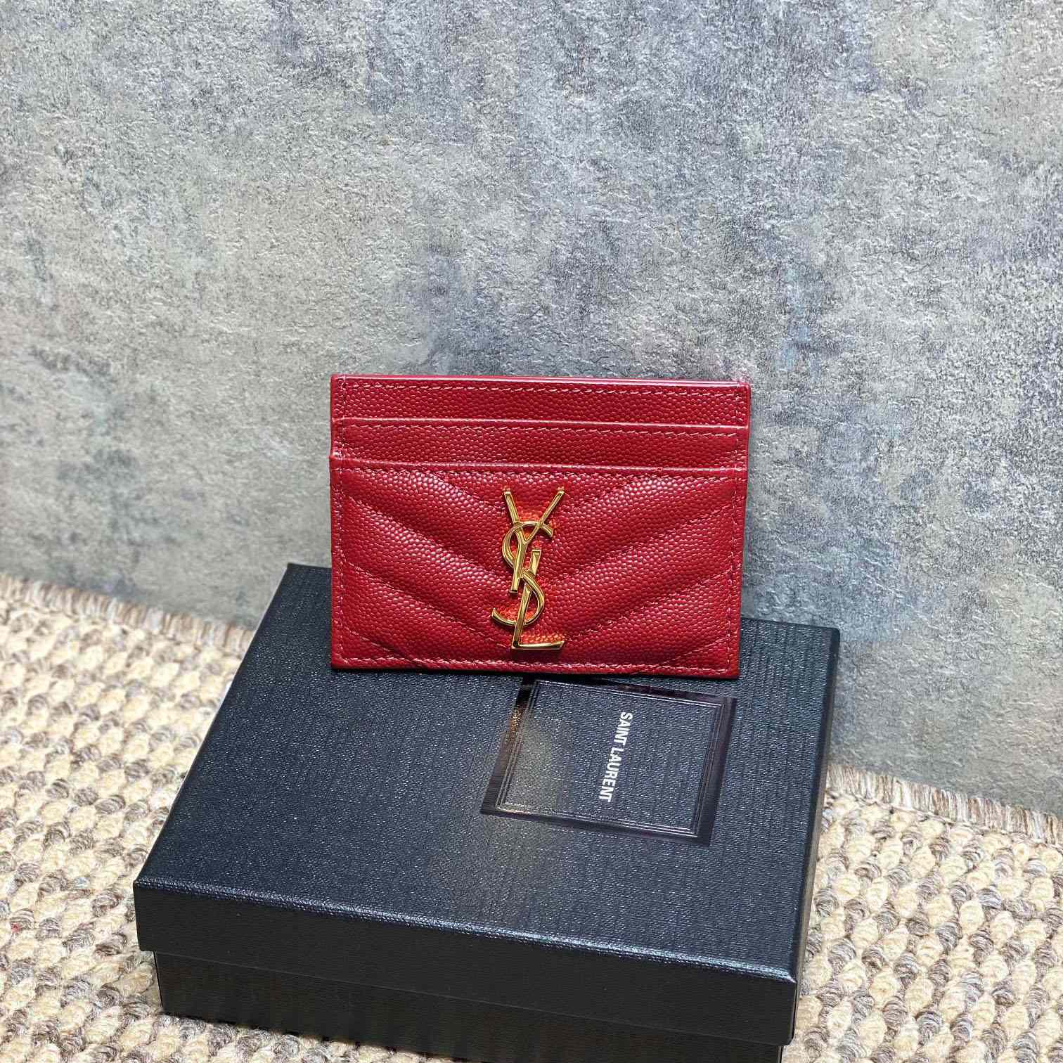 Saint Laurent Cassandre Matelasse Card Case In Grain Dde Poudre Leather - DesignerGu