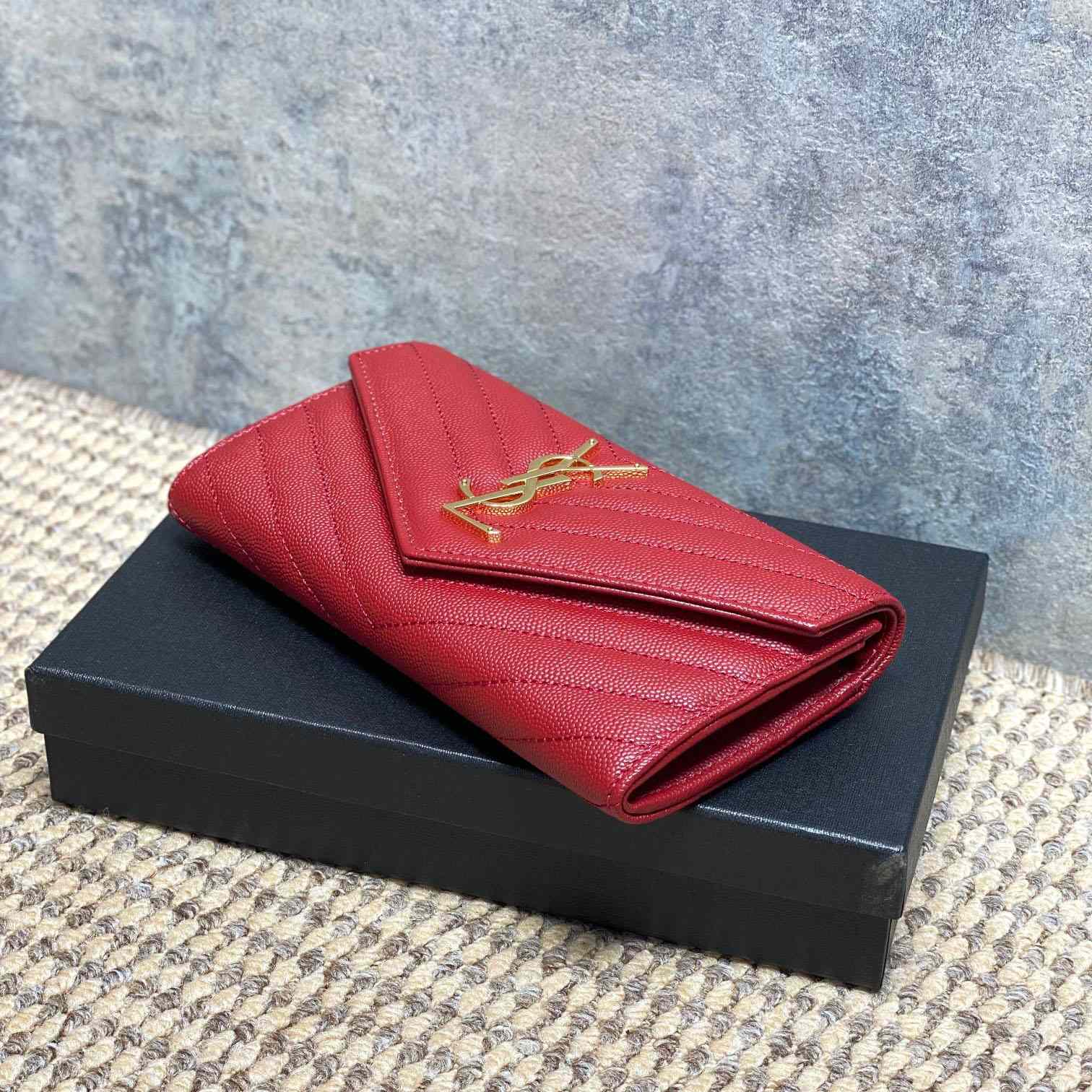 Saint Laurent Cassandre YSL Monogram Large Flap Wallet In Grained Leather - DesignerGu