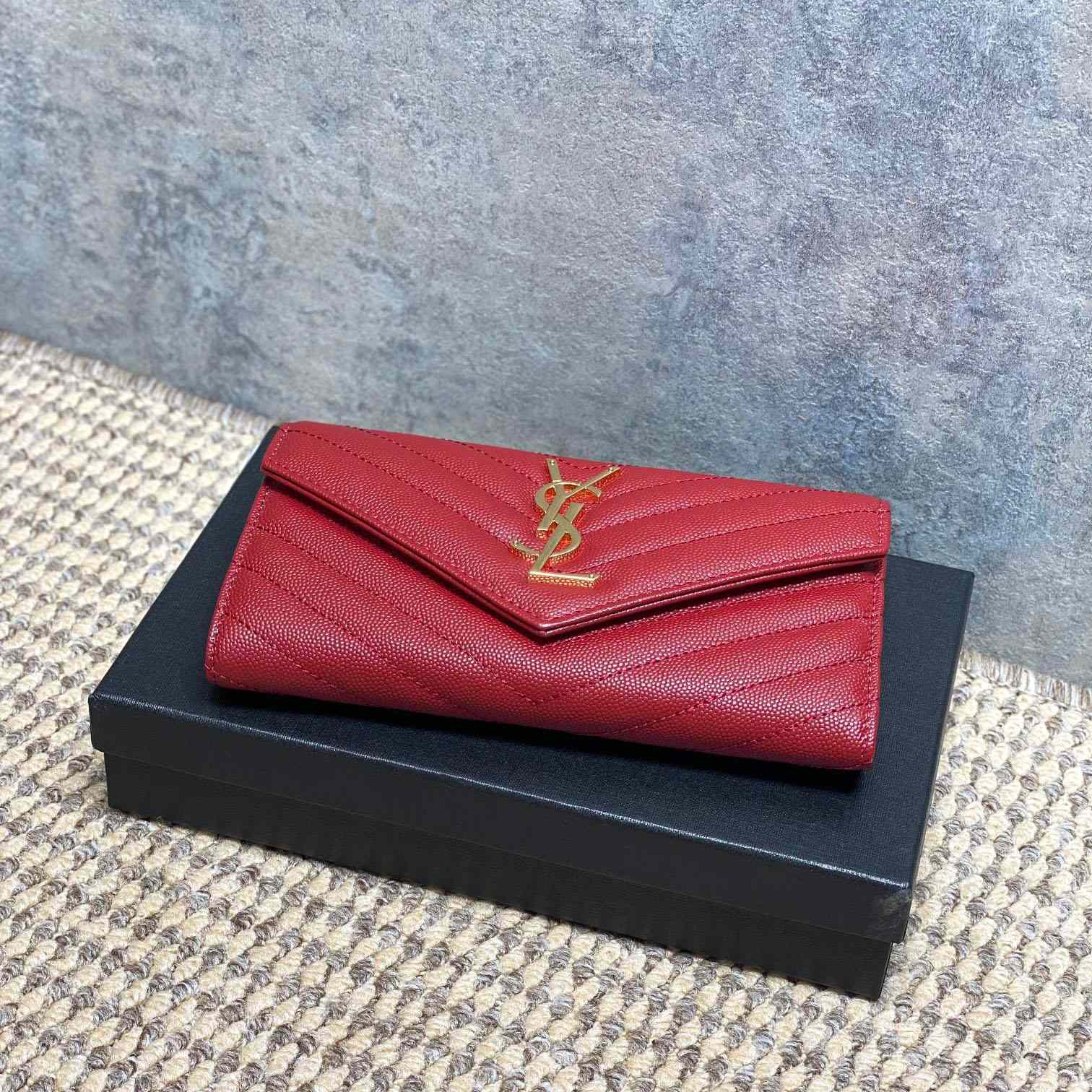 Saint Laurent Cassandre YSL Monogram Large Flap Wallet In Grained Leather - DesignerGu