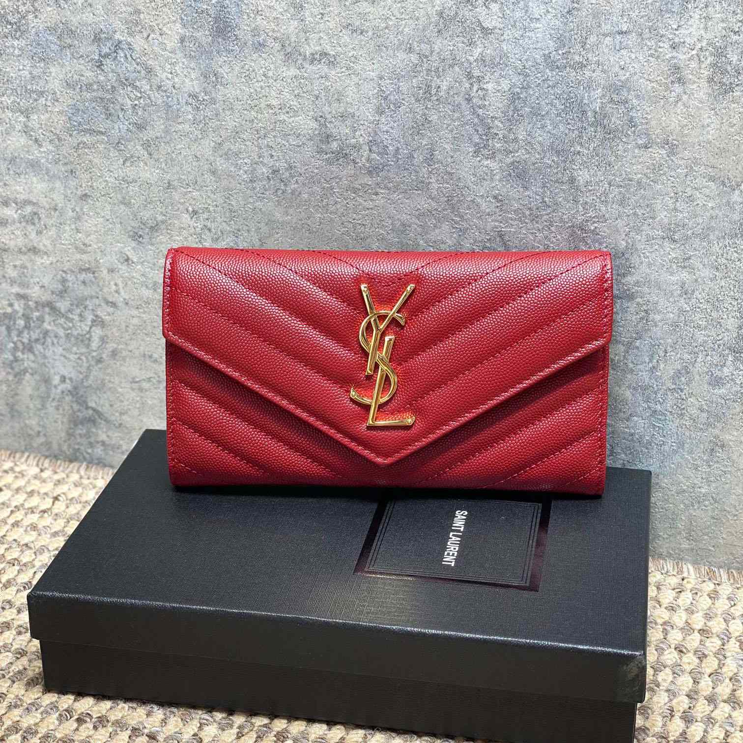 Saint Laurent Cassandre YSL Monogram Large Flap Wallet In Grained Leather - DesignerGu