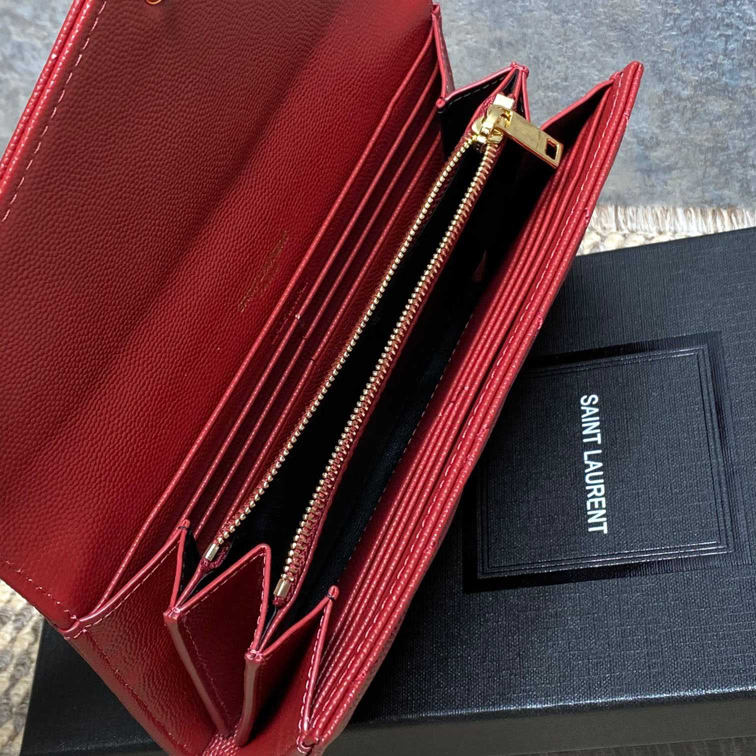 Saint Laurent Cassandre YSL Monogram Large Flap Wallet In Grained Leather - DesignerGu