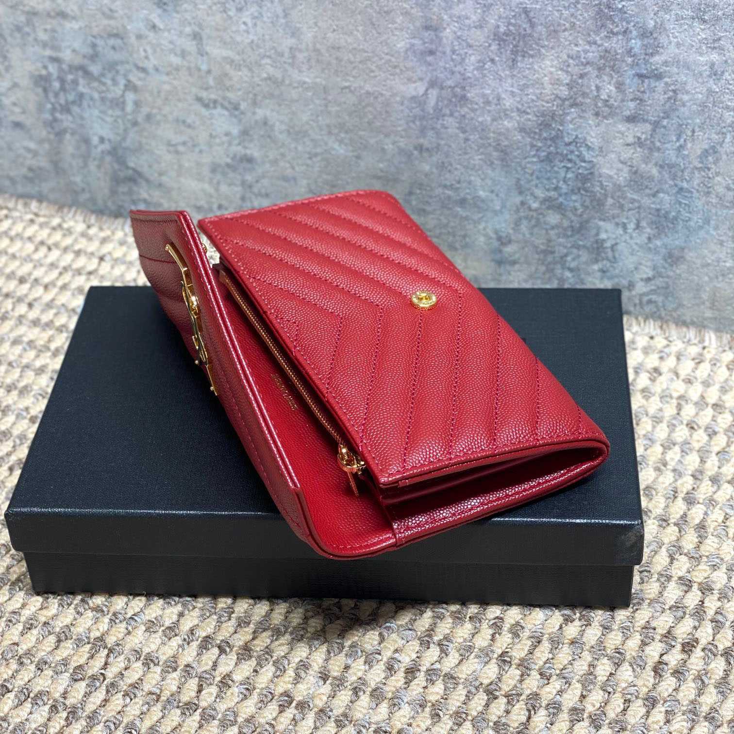 Saint Laurent Cassandre YSL Monogram Large Flap Wallet In Grained Leather - DesignerGu
