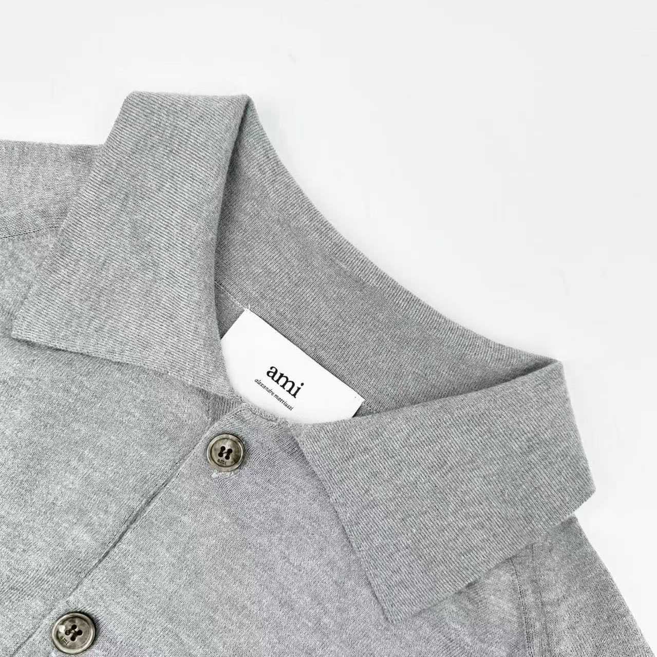 AMI Paris Grey Wool Shirt Collar Ami De Coeur Cardigan - DesignerGu