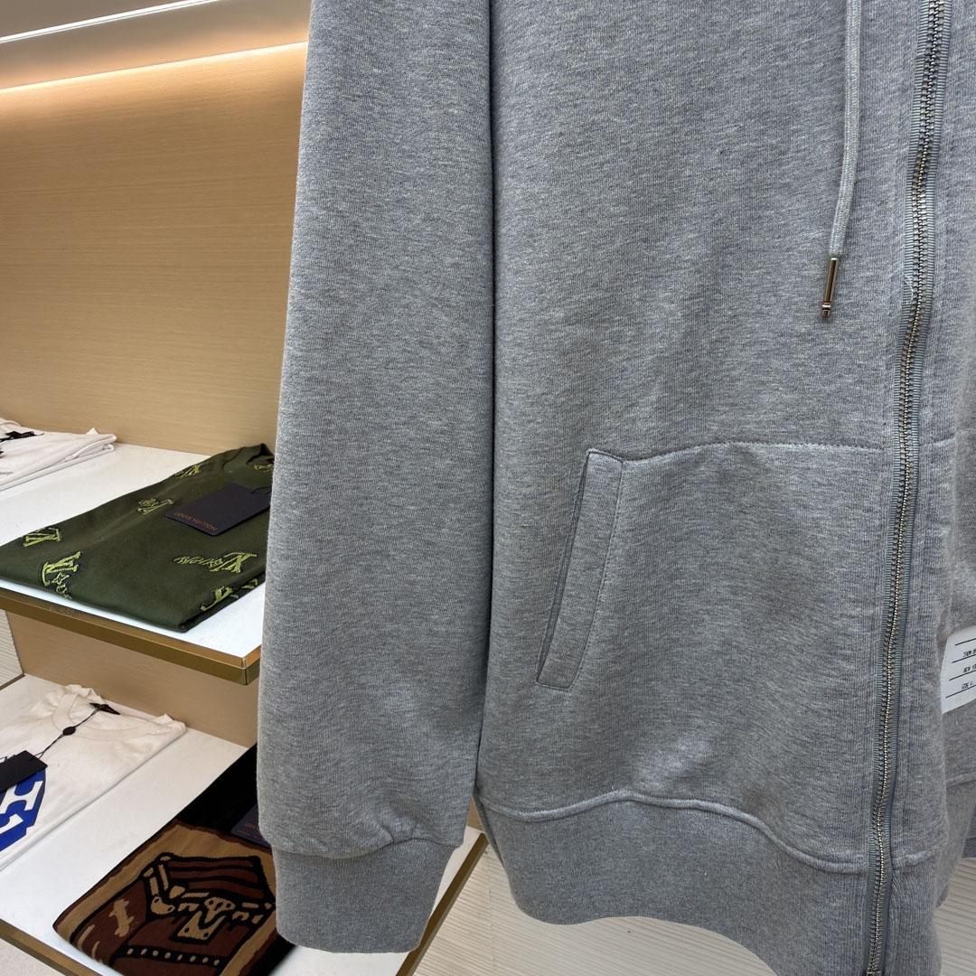 Thom Browne Classic Loopback 4-Bar Zip Up Hoodie - DesignerGu