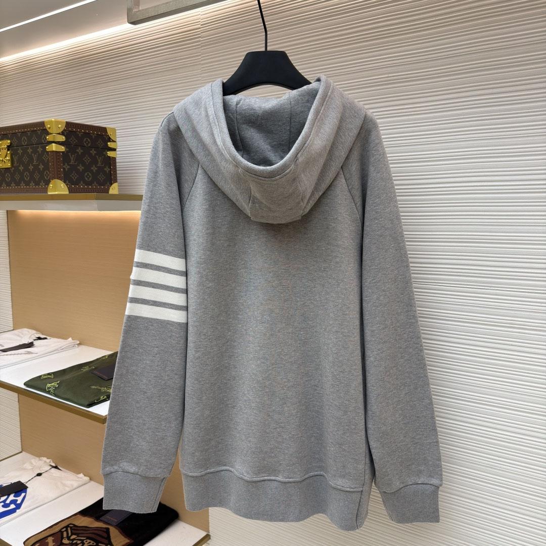 Thom Browne Classic Loopback 4-Bar Zip Up Hoodie - DesignerGu