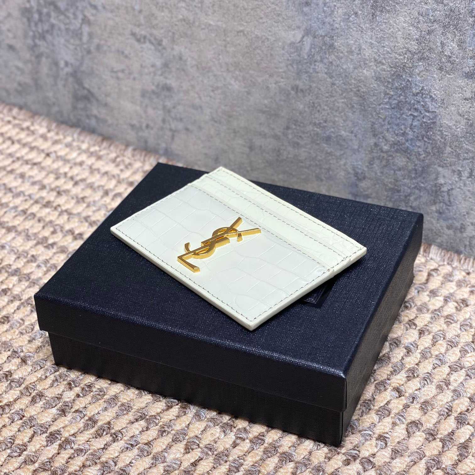 Saint Laurent Cassandre Card Case In Crocodile-Embossed Shiny Leather - DesignerGu