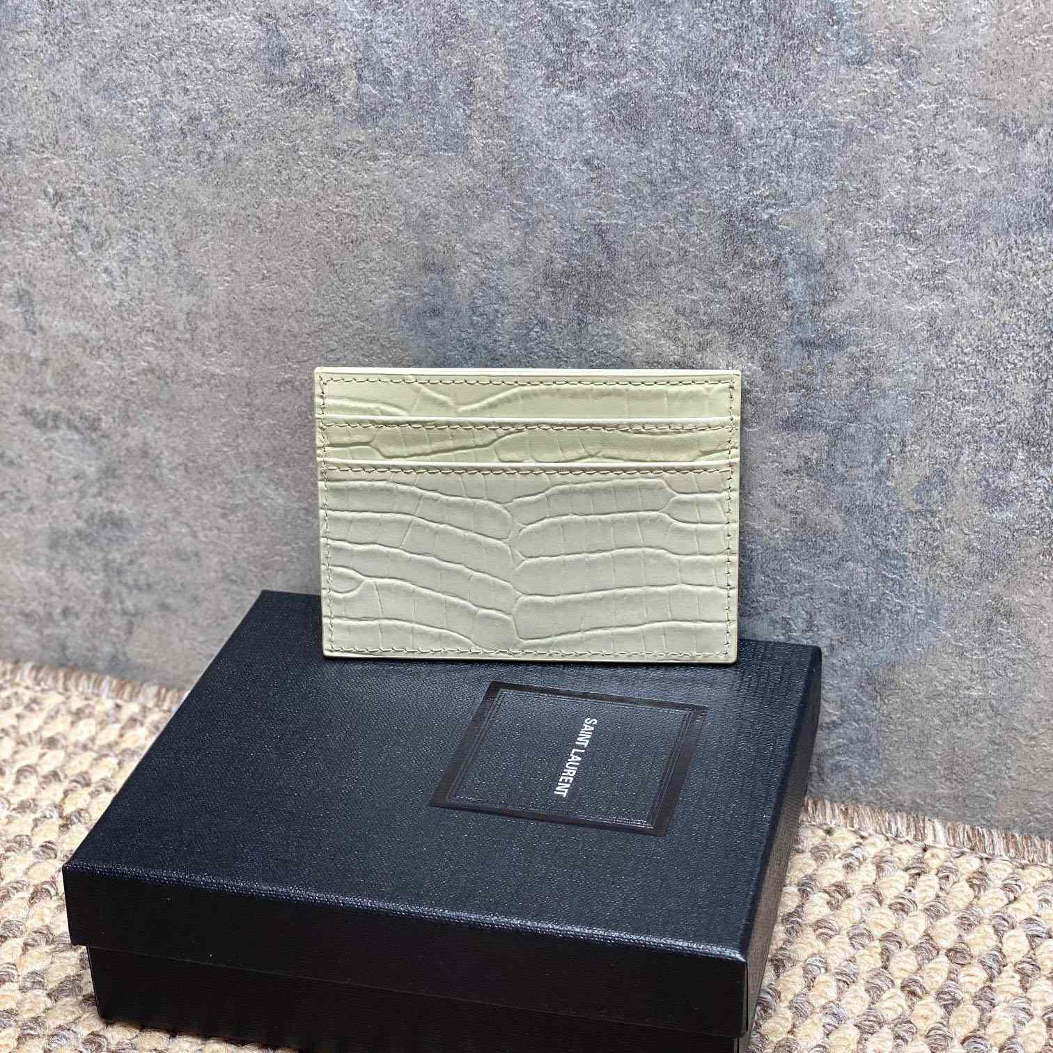Saint Laurent Cassandre Card Case In Crocodile-Embossed Shiny Leather - DesignerGu