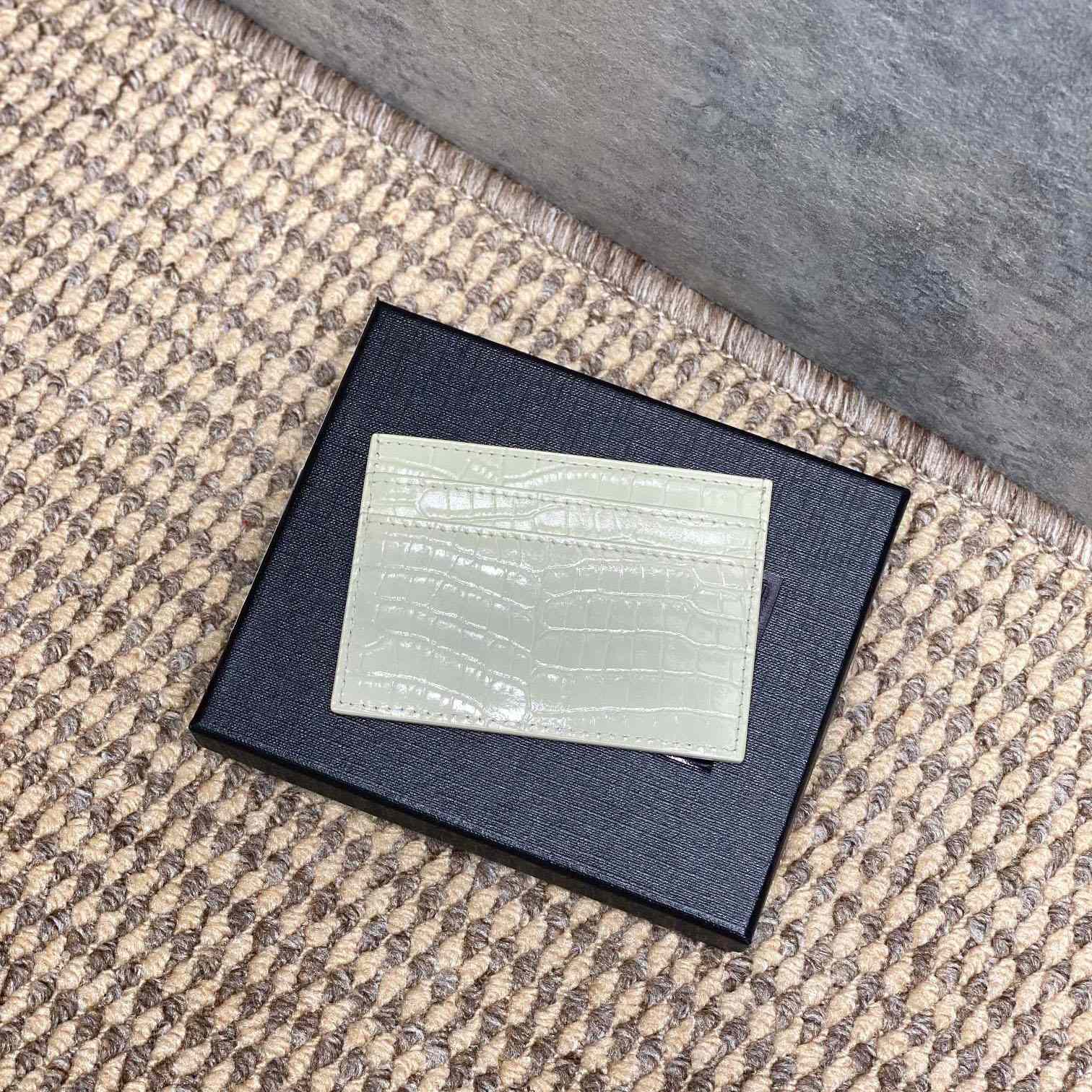 Saint Laurent Cassandre Card Case In Crocodile-Embossed Shiny Leather - DesignerGu