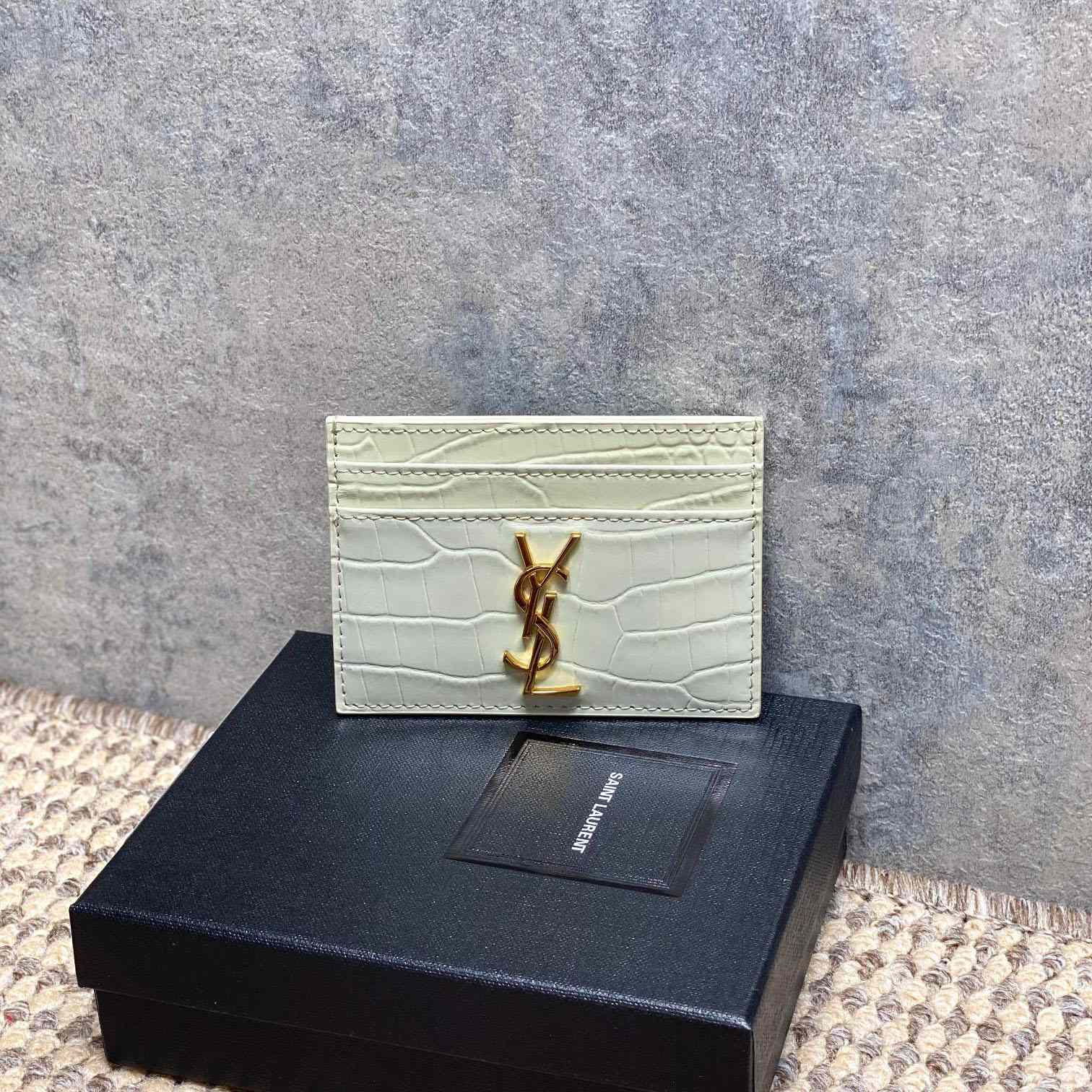 Saint Laurent Cassandre Card Case In Crocodile-Embossed Shiny Leather - DesignerGu