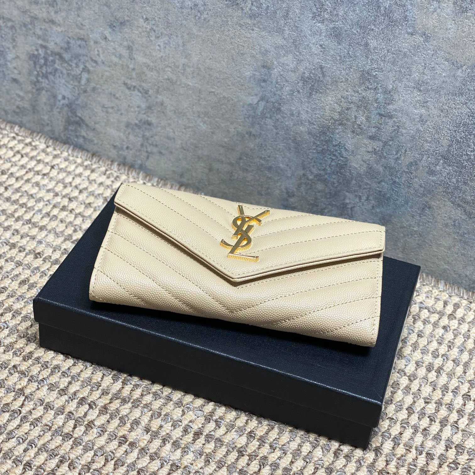 Saint Laurent Cassandre YSL Monogram Large Flap Wallet In Grained Leather - DesignerGu