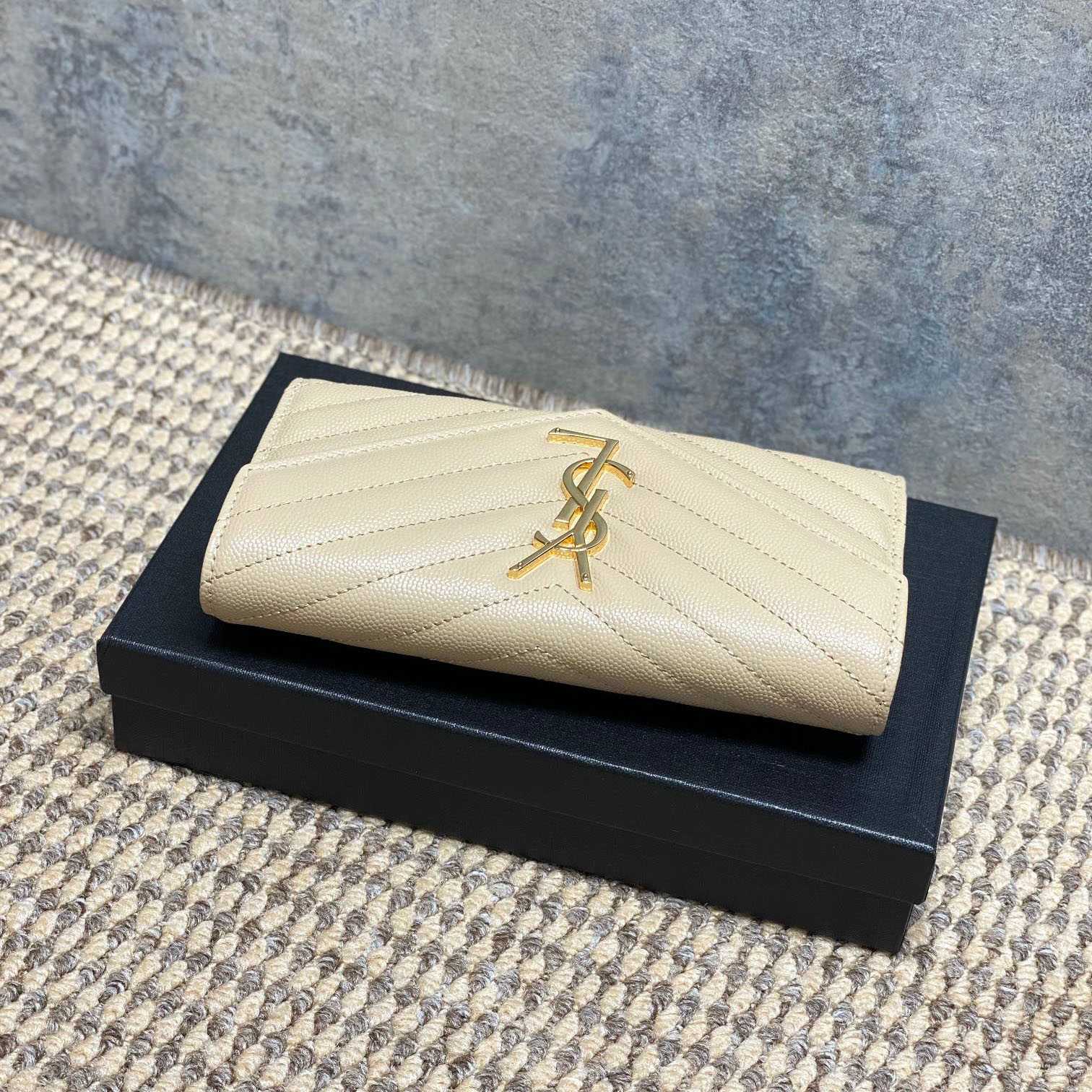 Saint Laurent Cassandre YSL Monogram Large Flap Wallet In Grained Leather - DesignerGu