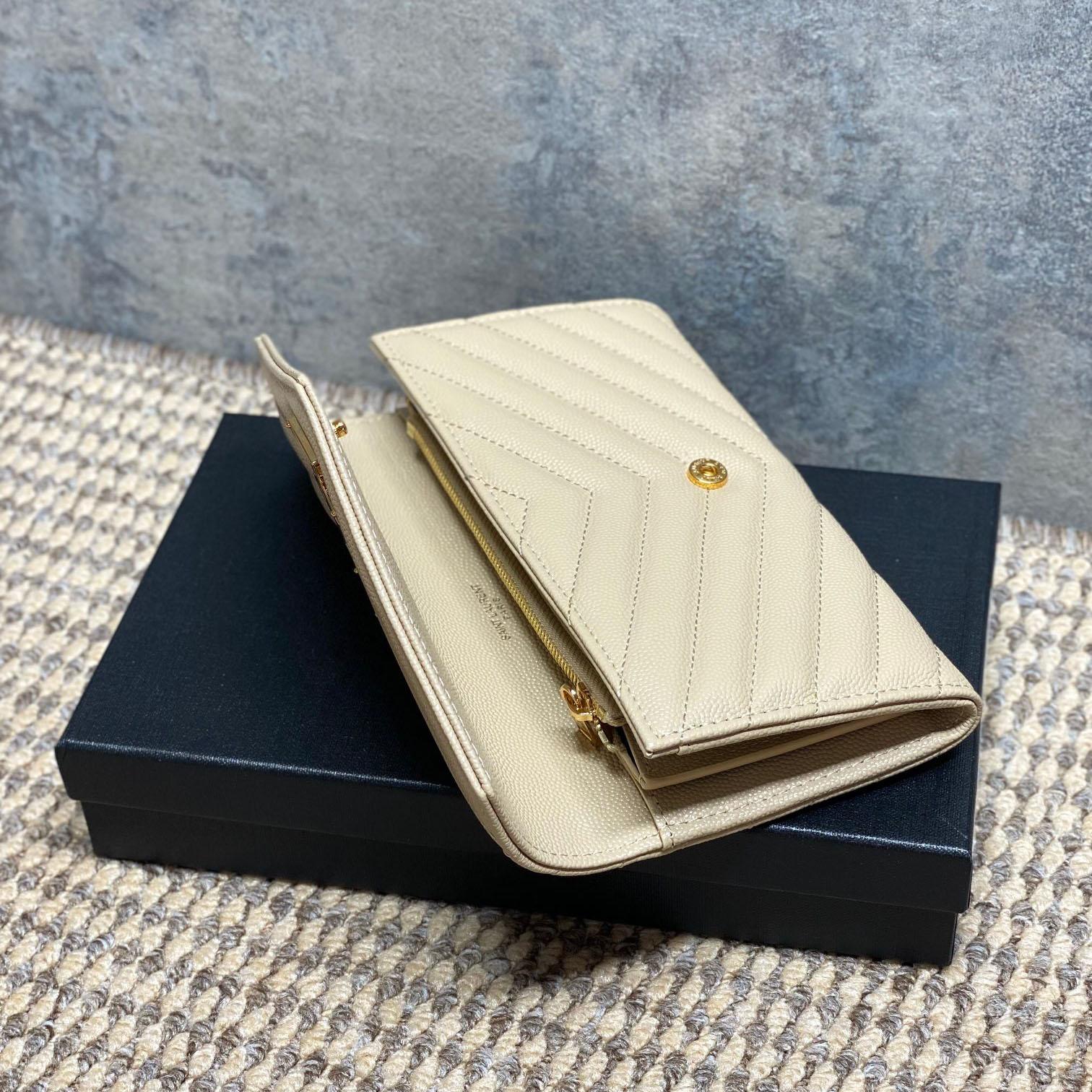 Saint Laurent Cassandre YSL Monogram Large Flap Wallet In Grained Leather - DesignerGu