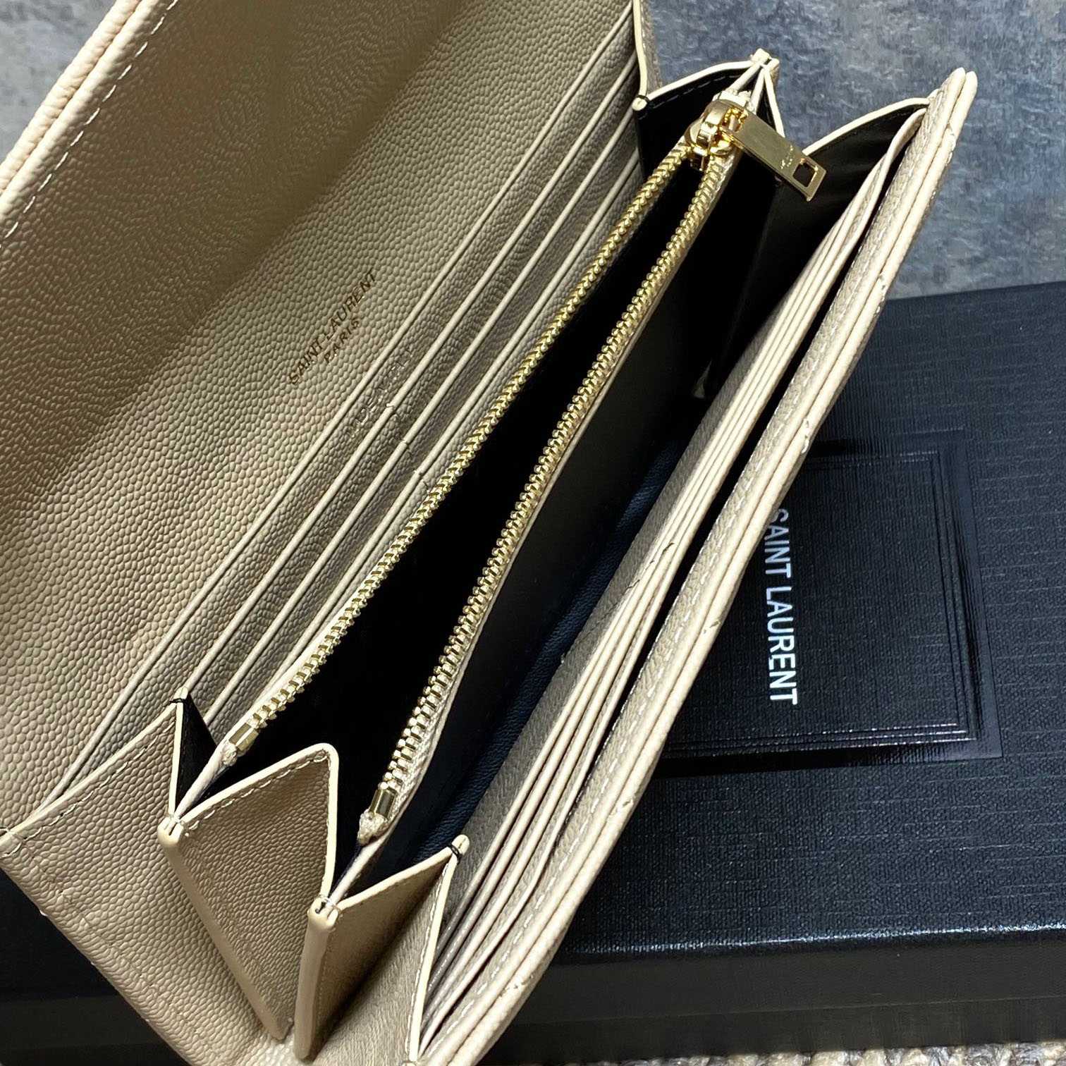 Saint Laurent Cassandre YSL Monogram Large Flap Wallet In Grained Leather - DesignerGu